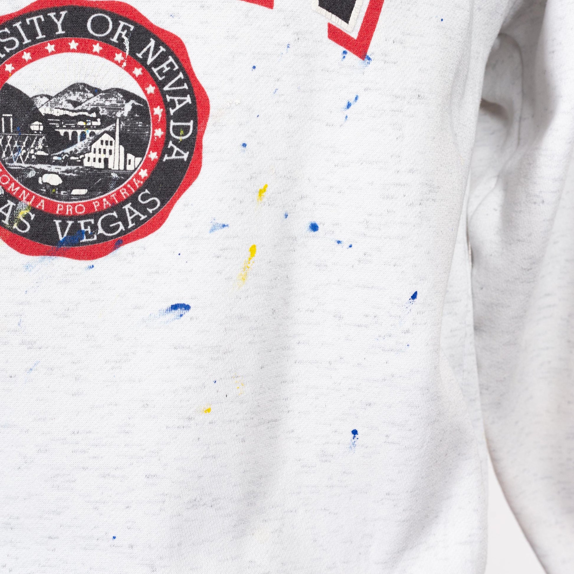 Medium 80s University Of Nevada Las Vegas Ringer Sweatshirt | Vintage Paint Splattered Collegiate Graphic Crewneck Sweater