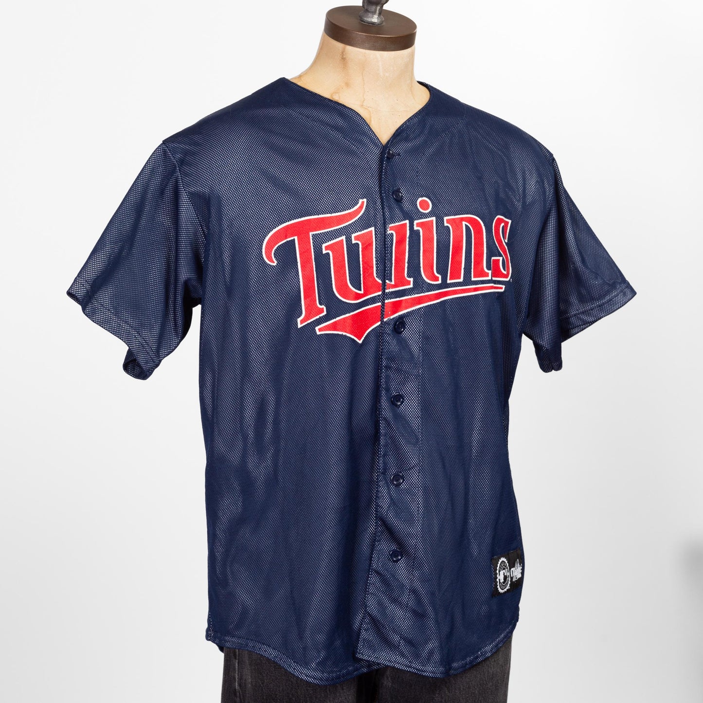 Large 80s Minnesota Twins MLB Majestic Baseball Jersey | Vintage Navy Blue Majestic Sportswear Button Up Uniform Shirt