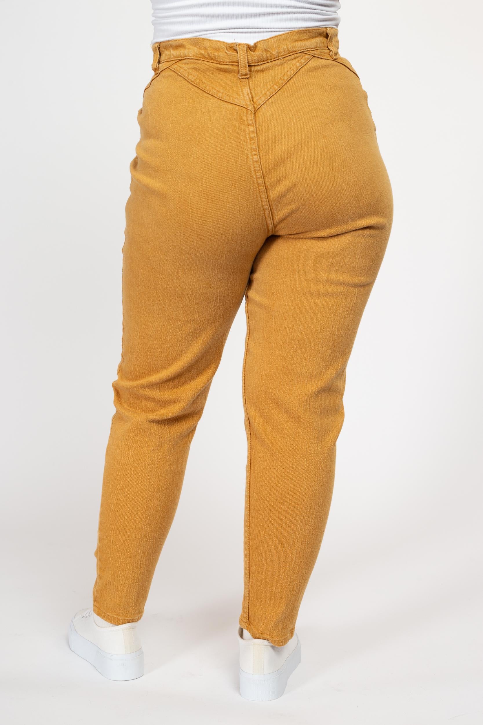 Large 80s Mustard Yellow High Waisted Skinny Jeans 32"-34" | Vintage Stefano Denim Stretchy Curvy Fit Mom Jeans