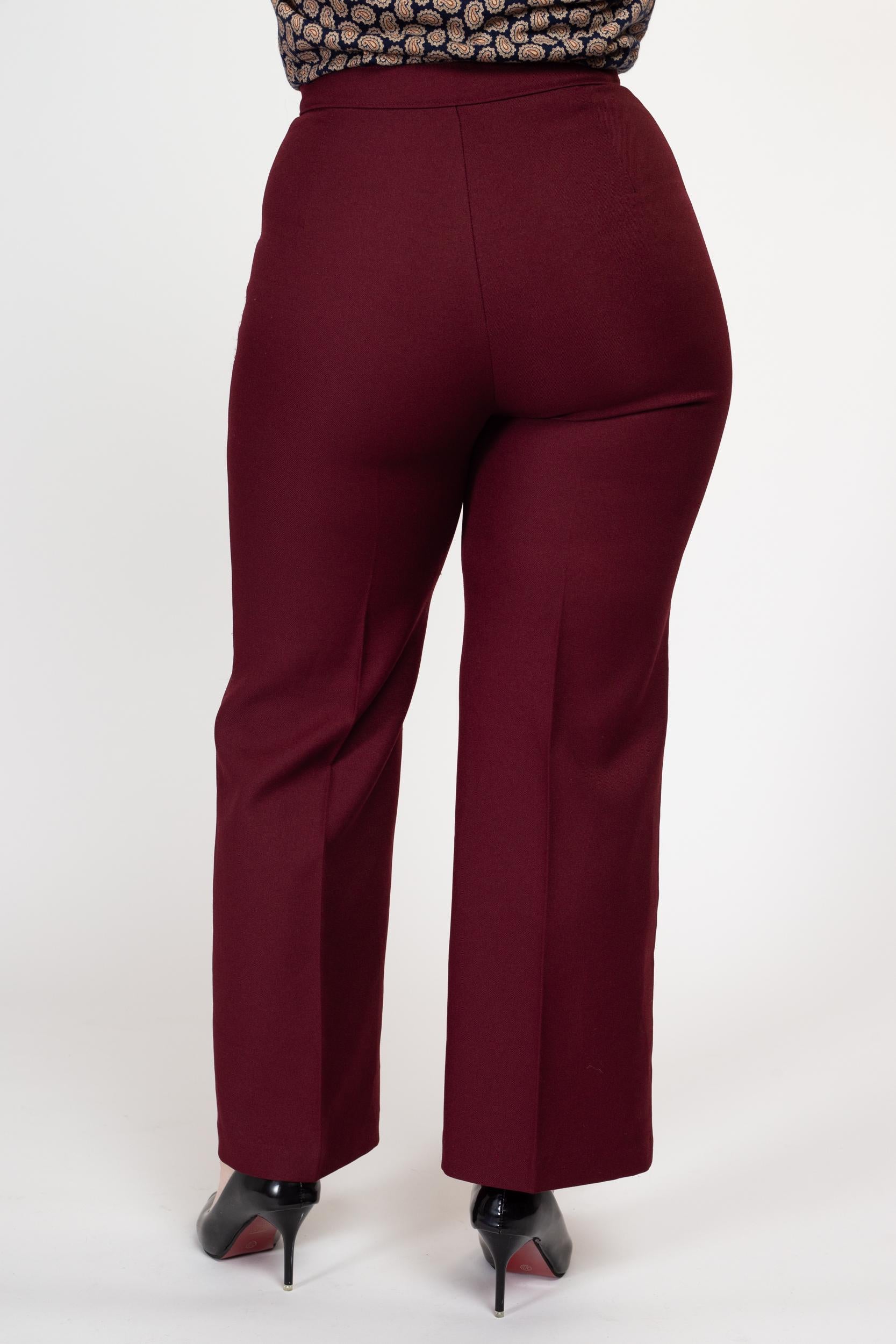 Medium 70s Burgundy High Waisted Trousers 30" | Retro Vintage Wine Red JC Penney Straight Leg Polyester Pants