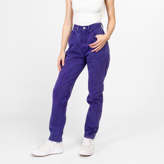 XS 90s Royal Purple High Waisted Jeans 23.5" | Vintage Colorful Denim Tapered Leg Mom Jeans