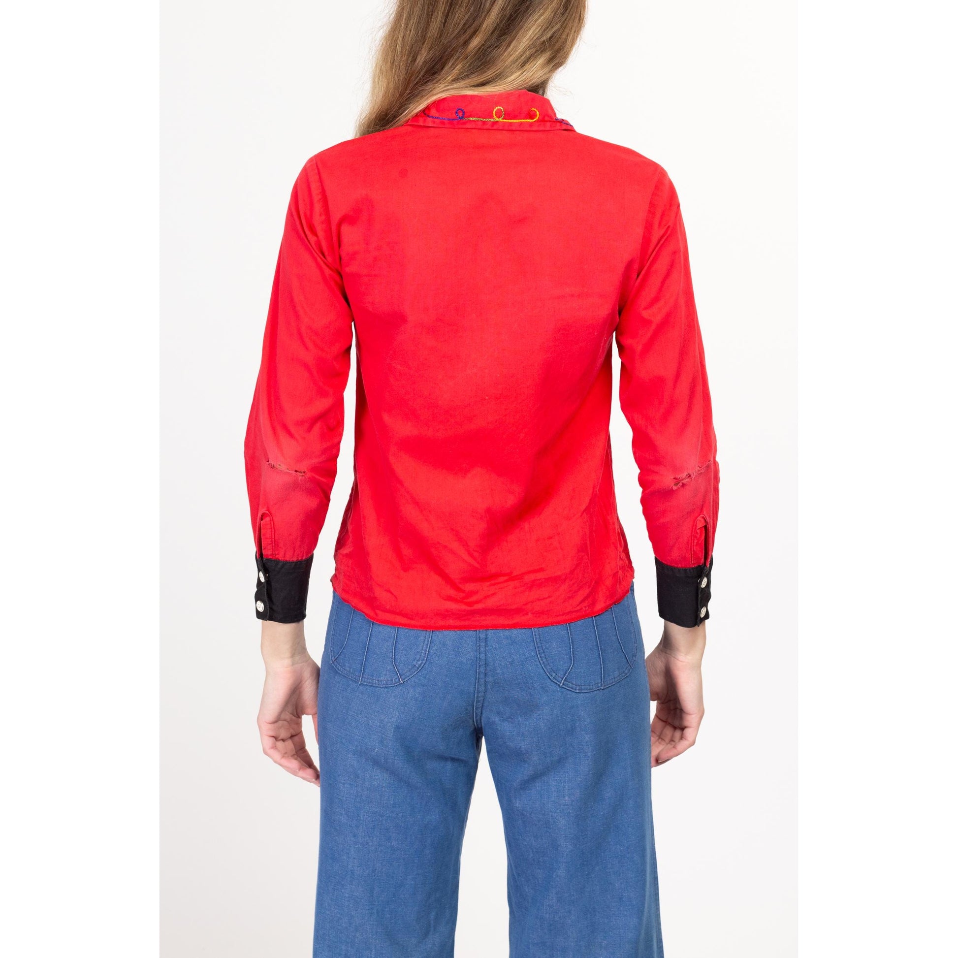 XXS 1950s J Bar T Red Embroidered Western Shirt | Vintage 50s Kids Rockabilly Yoke Top