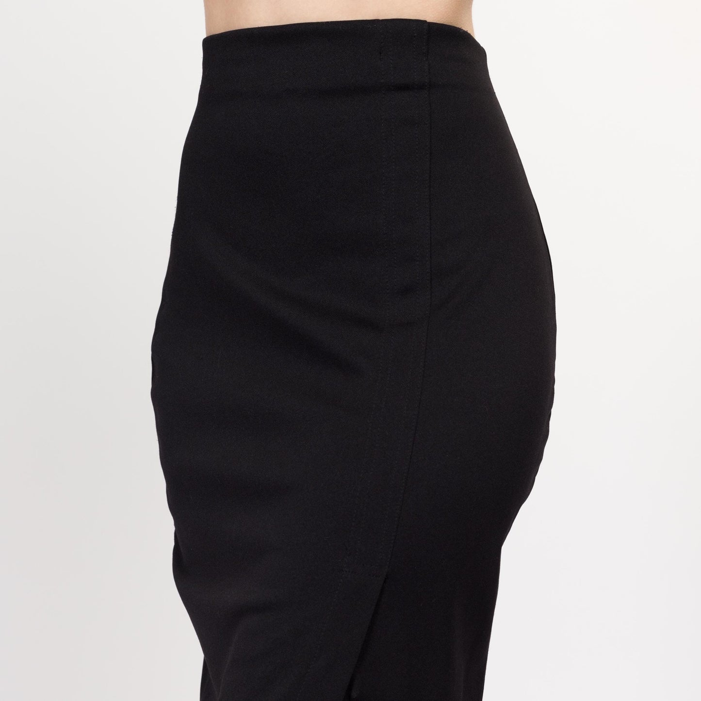 Small 90s Black High Slit Bodycon Maxi Skirt | Vintage Slinky Minimalist Fitted Pencil Skirt