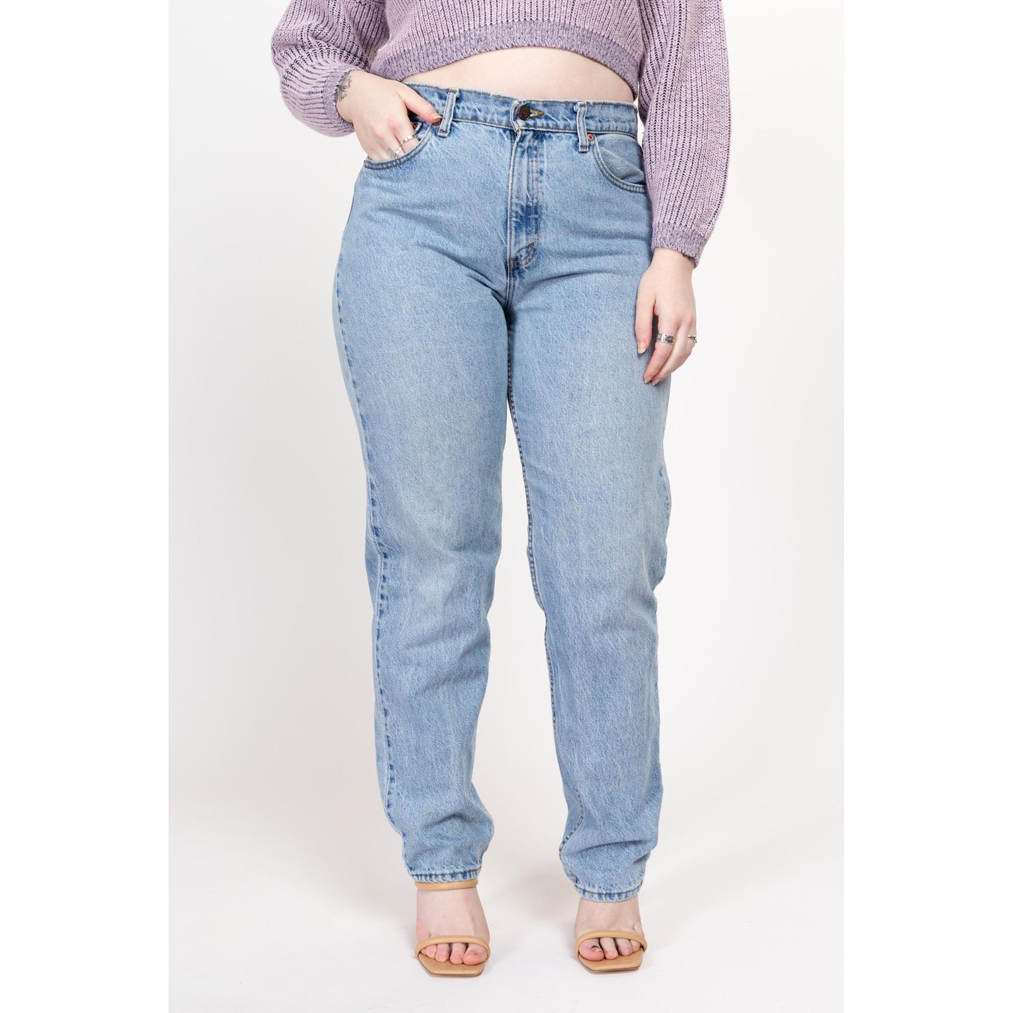 Large 90s Levis Light Wash Denim Mom Jeans 33" | Vintage Levi's High Waisted Tapered Leg Jeans