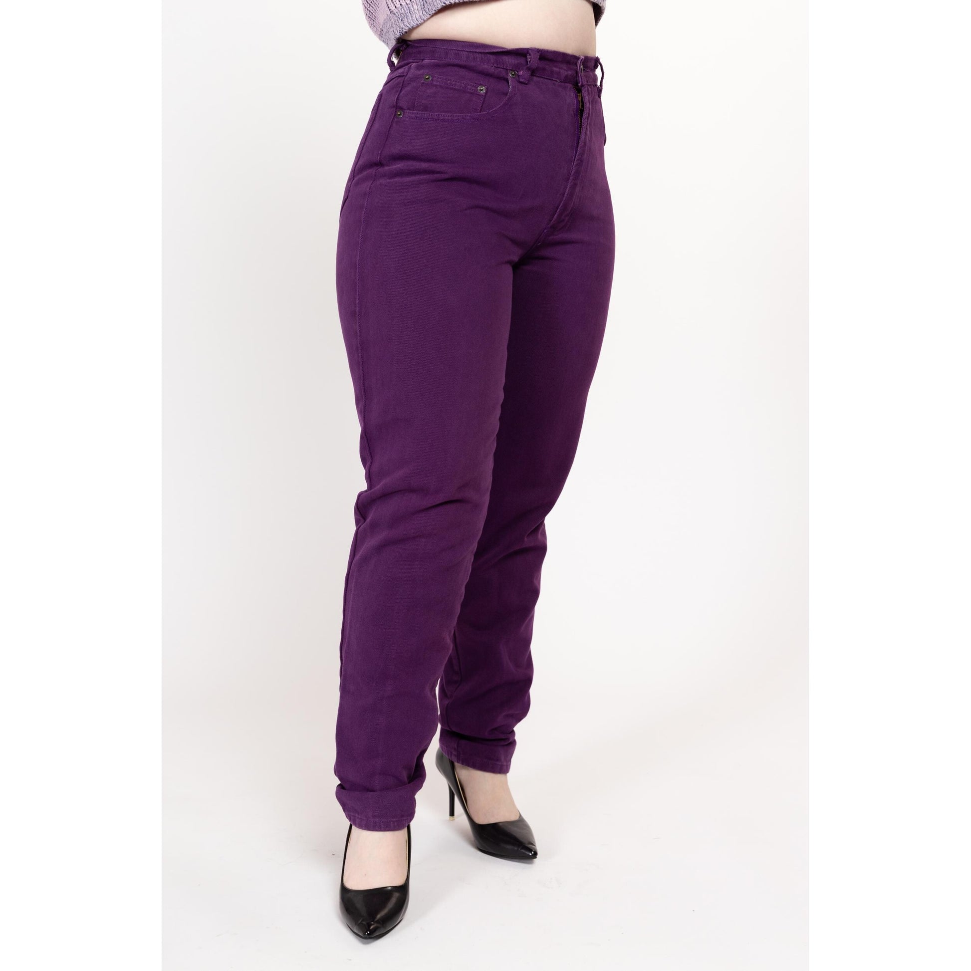 Large 90s Purple High Waisted Mom Jeans 31" | Vintage Denim Tapered Leg Jeans