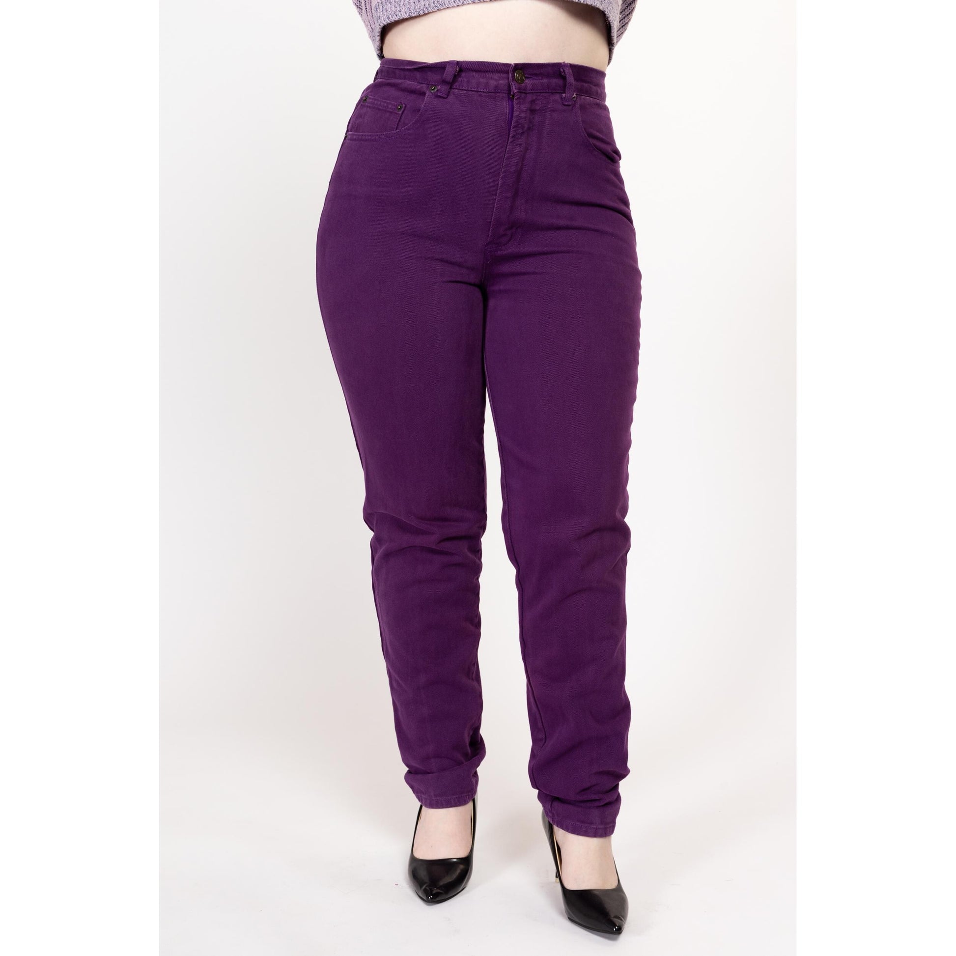 Large 90s Purple High Waisted Mom Jeans 31" | Vintage Denim Tapered Leg Jeans