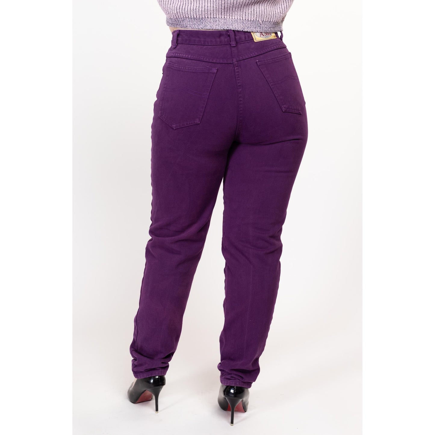 Large 90s Purple High Waisted Mom Jeans 31" | Vintage Denim Tapered Leg Jeans