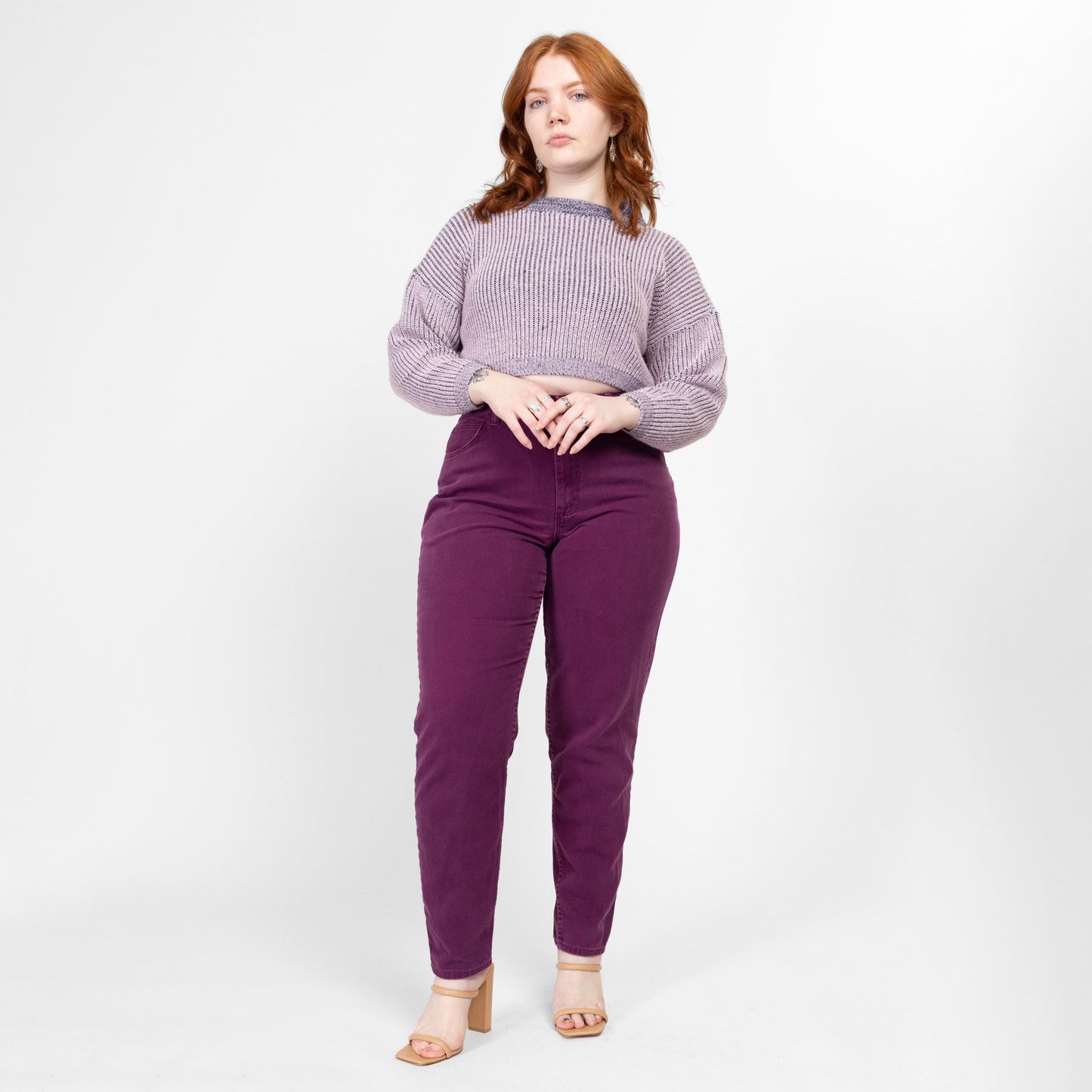 Large 90s Gitano Plum Purple High Waisted Curvy Jeans 30.5" | Vintage Denim Tapered Leg Mom Jeans