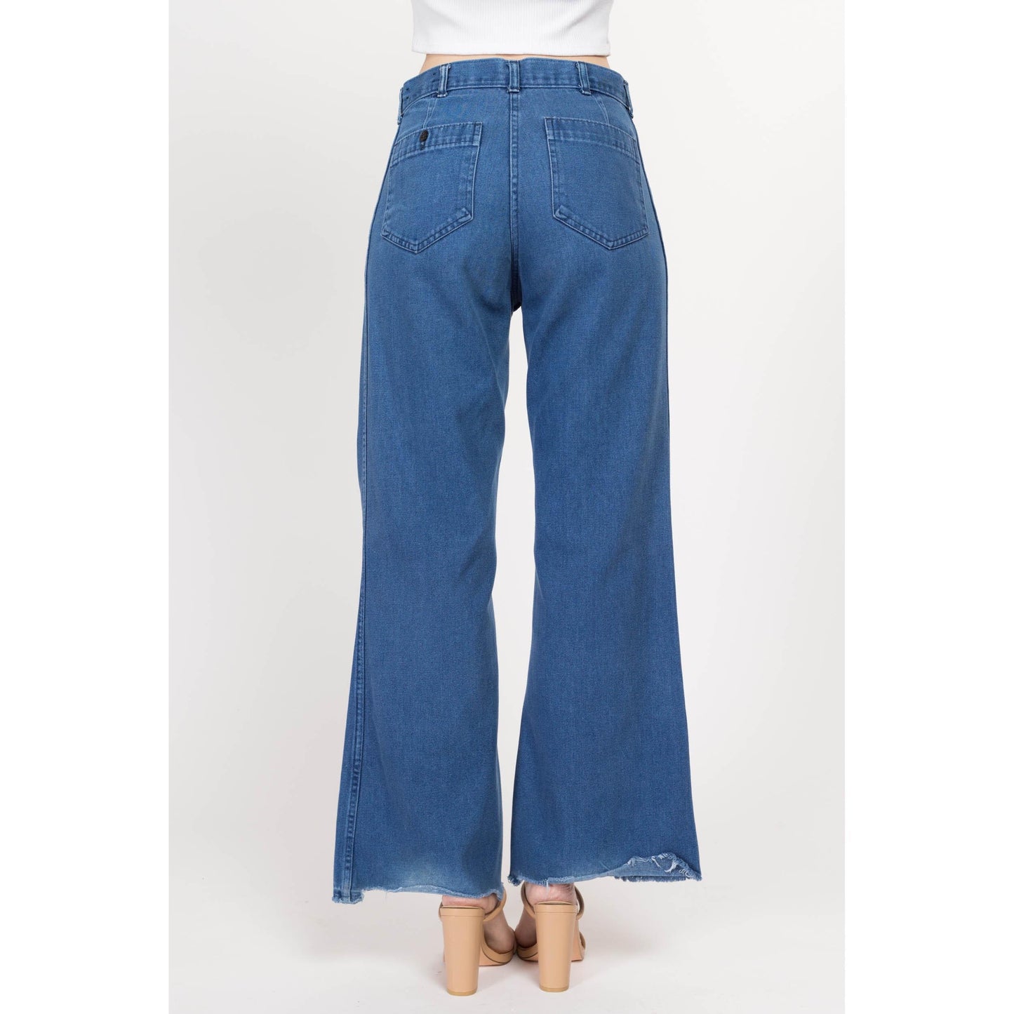 Sm-Med Vintage Chambray Unisex Bell Bottom Sailor Jeans 30R | 90s Does 70s Military Issue Mid Rise Boho Flared Leg Denim Pants