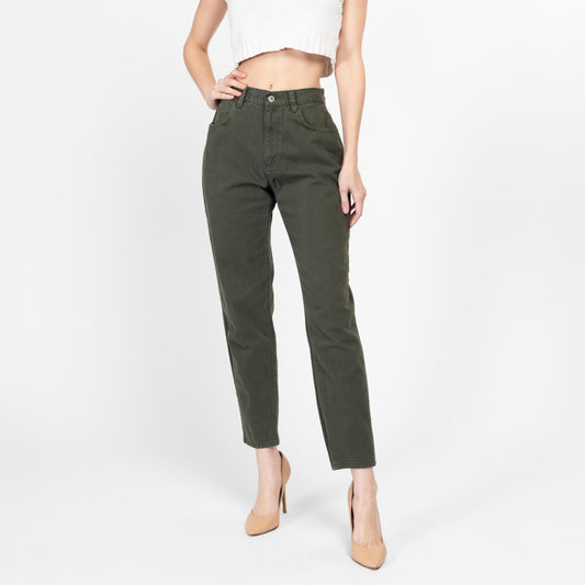 Small 90s Army Green High Waisted Jeans 26" | Vintage Liz Claiborne Tapered Leg Mom Jeans