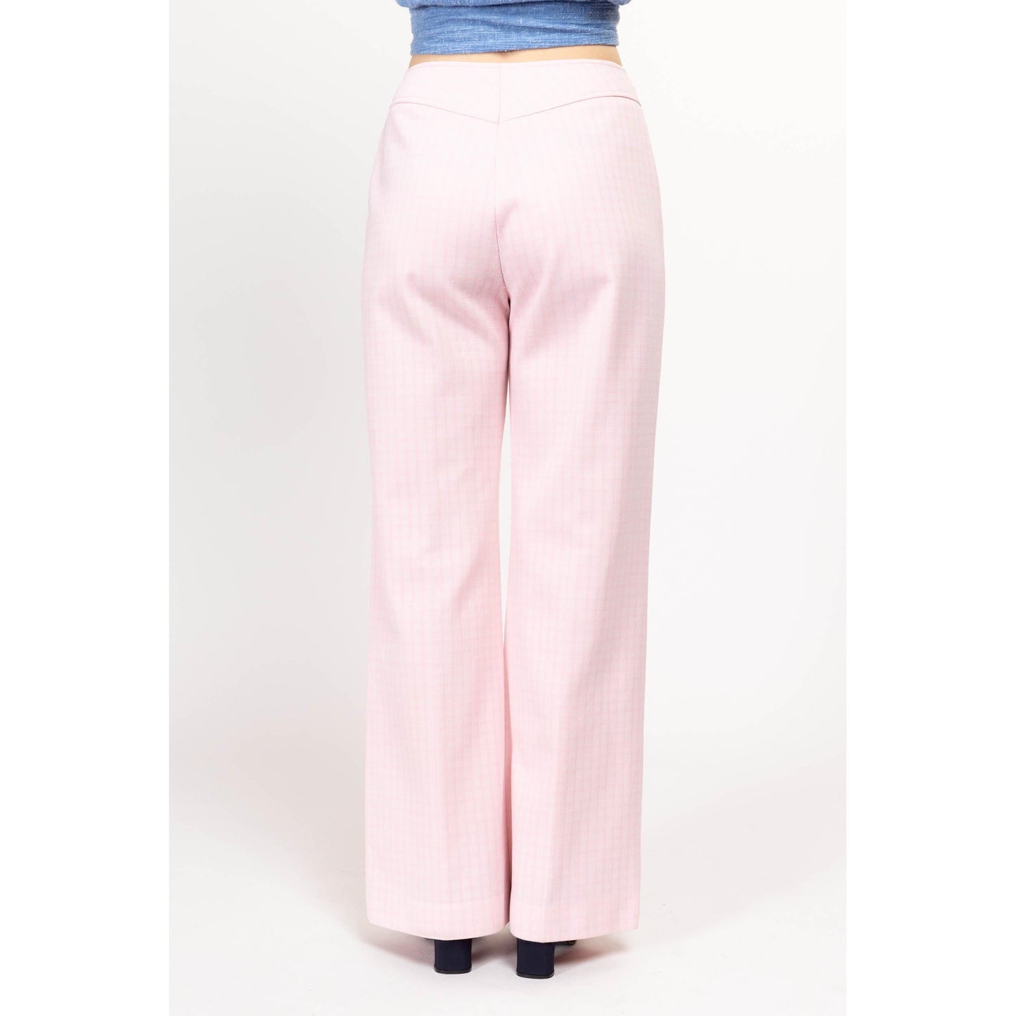 Medium 70s Pastel Pink Plaid Trousers 29" | Retro Vintage Western Yoke Bootcut Flared Pants