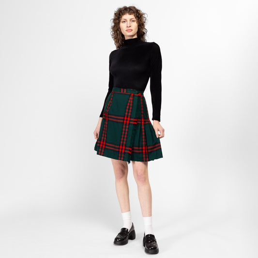 Small 60s Scottish Plaid Tartan Mini Kilt 27" | Vintage Rob Roy Red Green Preppy Schoolgirl Fringe Wrap Skirt