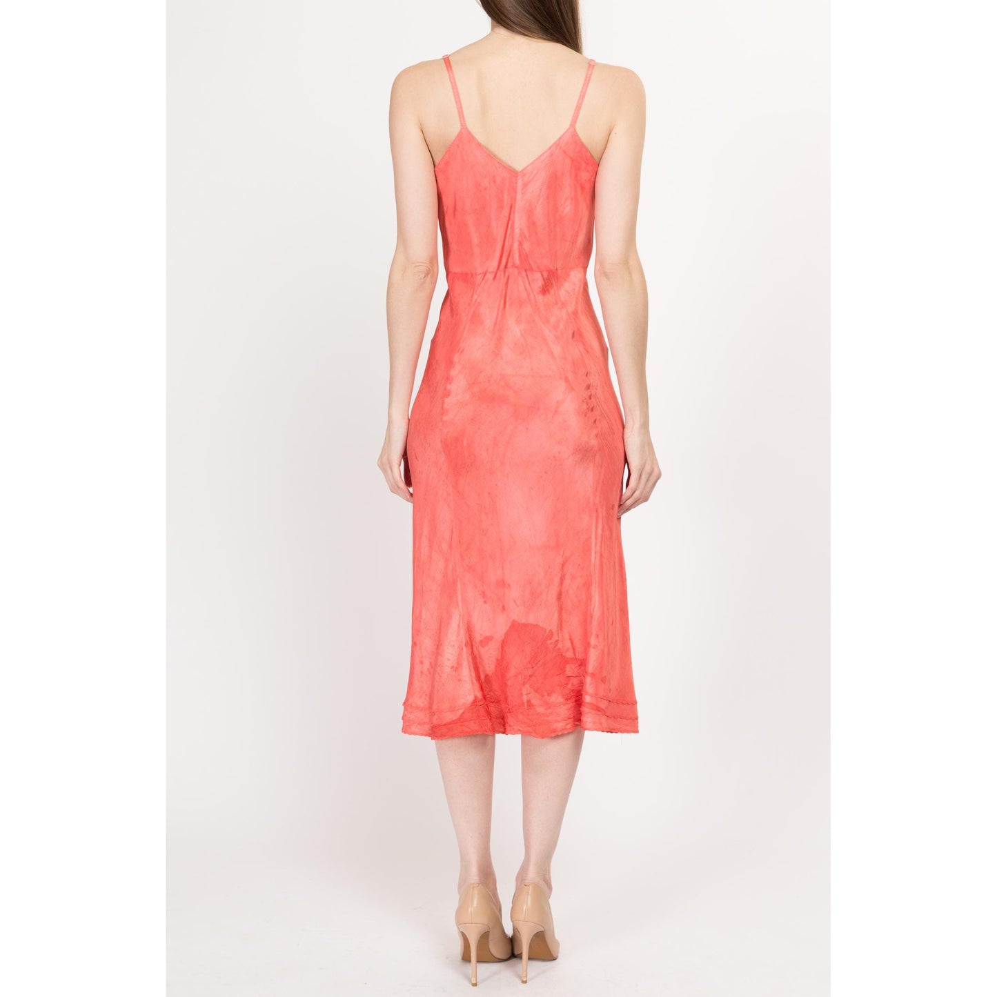 Small 40s 50s Salmon Pink Bias Cut Slip Dress, As Is | Vintage Trumpet Skirt Lingerie Midi Dress