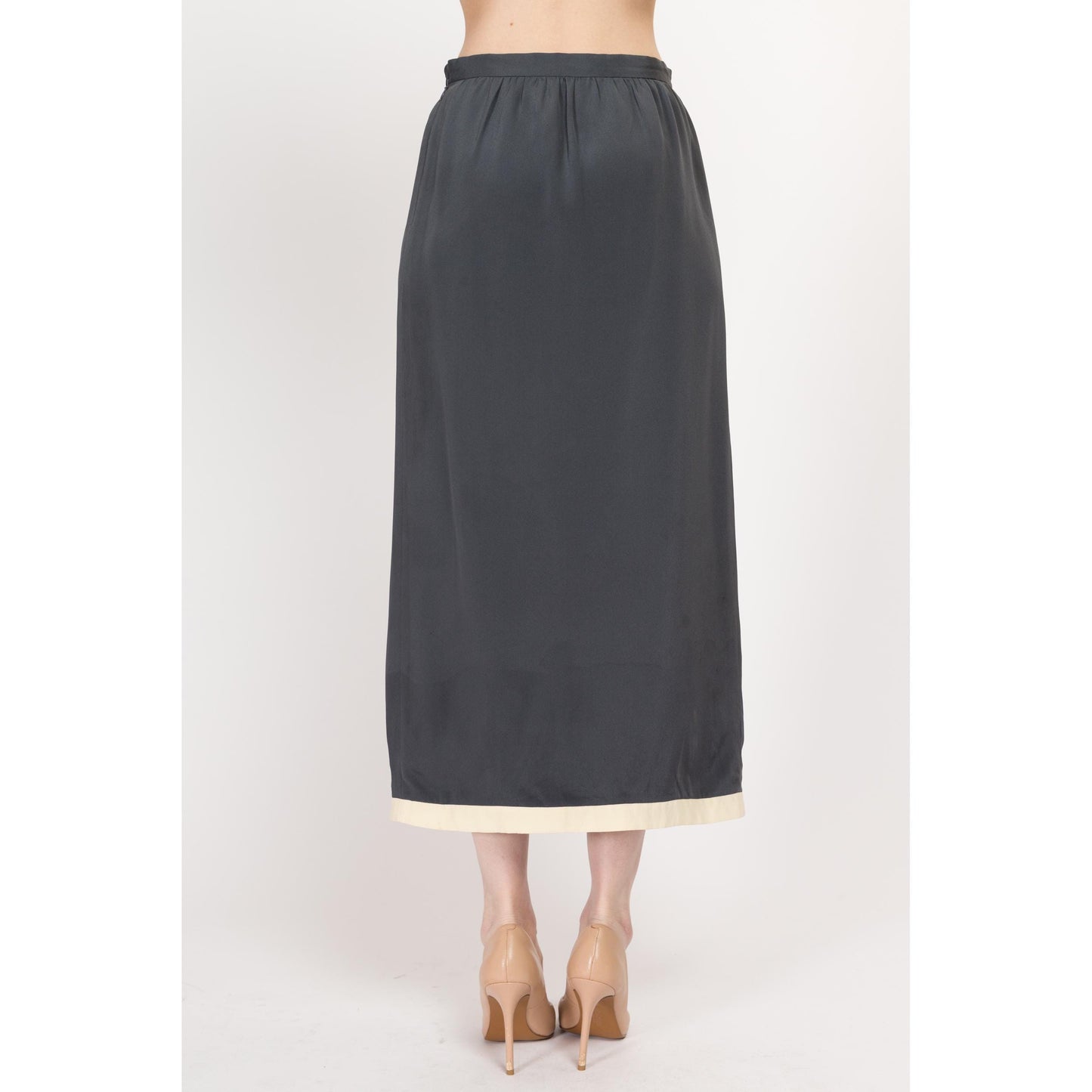 Small 80s Giorgio Armani Grey Silk Midi Wrap Skirt, As Is | Vintage High Waisted Designer Skirt