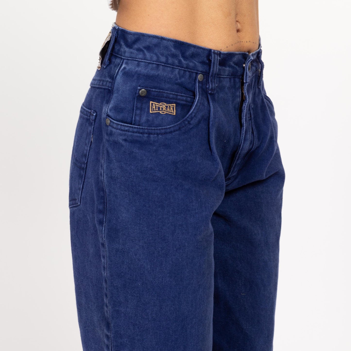 Small 80s Royal Blue High Waisted Jeans 27" | Vintage Pleated Denim Tapered Leg Mom Jeans