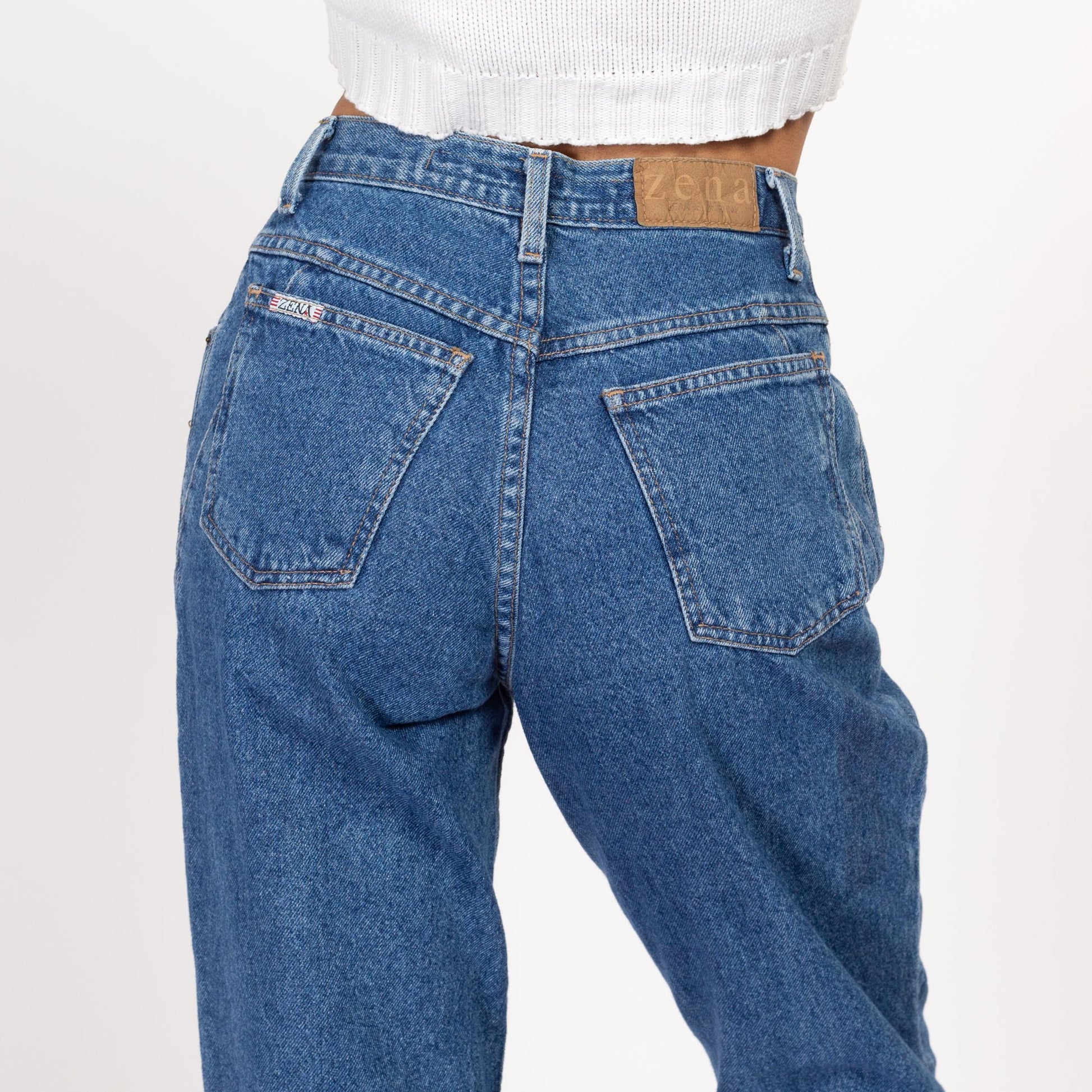 Small 90s Zena High Waisted Jeans 27" | Vintage Stonewash Denim Tapered Leg Mom Jeans