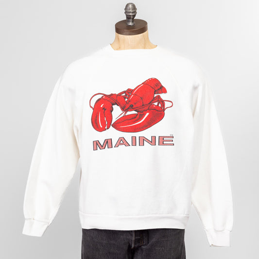 XL 90s Maine Lobster Sweatshirt | Vintage White Raglan Sleeve Graphic Crewneck Sweater