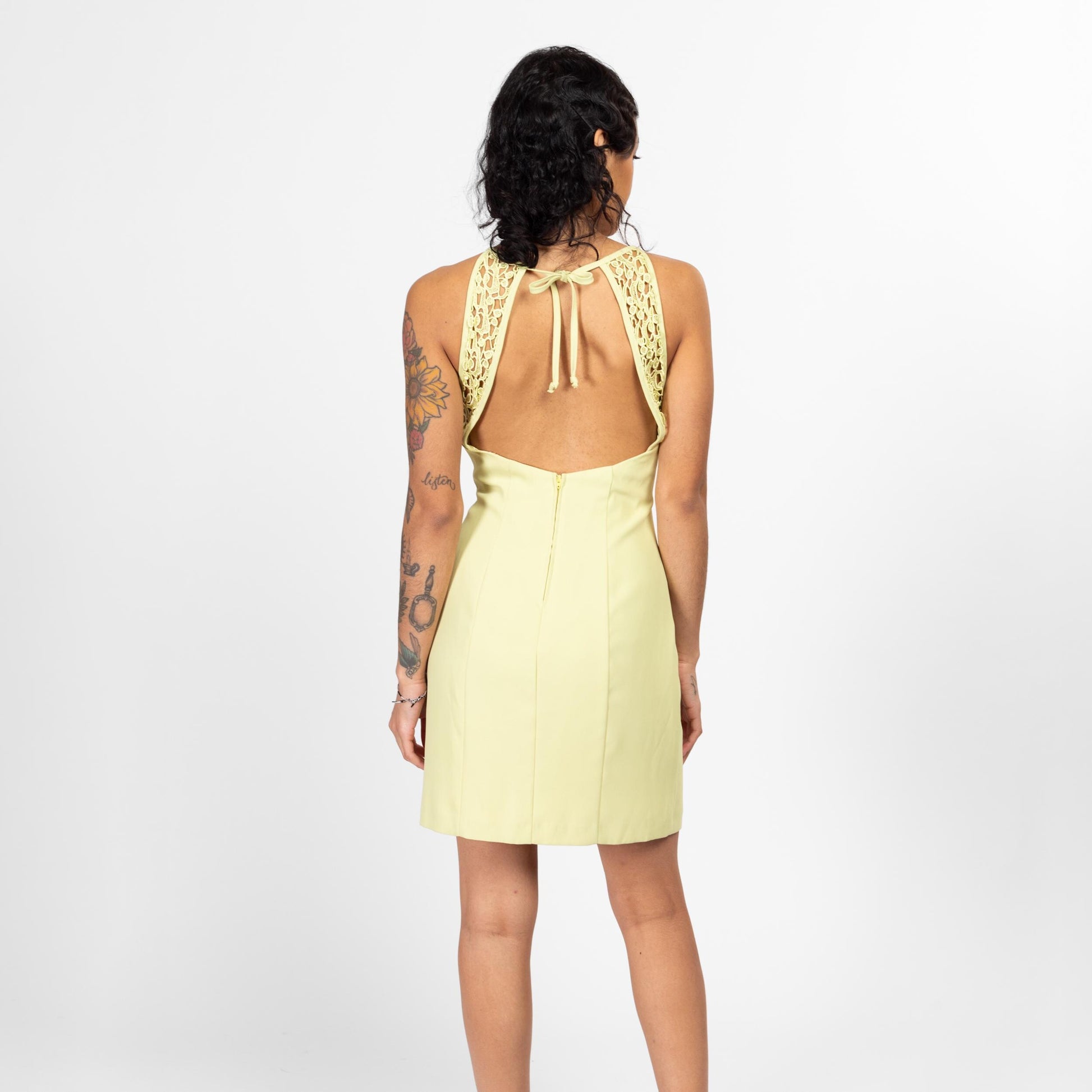 Medium 90s Chartreuse Keyhole Back Mini Party Dress | Vintage A Line Sleeveless Cocktail Dress