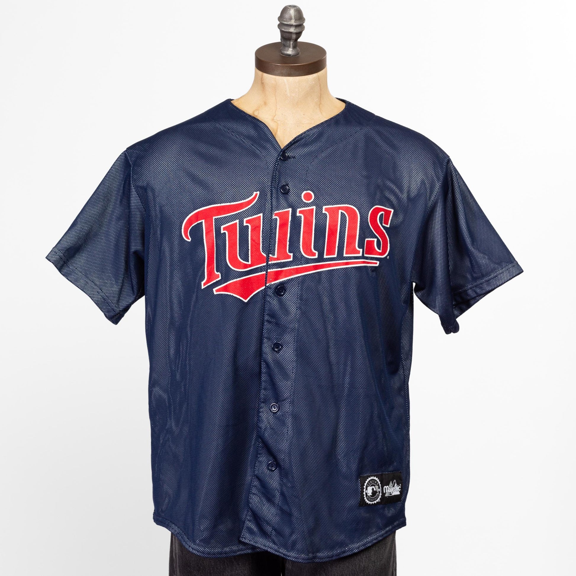 Large 80s Minnesota Twins MLB Majestic Baseball Jersey | Vintage Navy Blue Majestic Sportswear Button Up Uniform Shirt