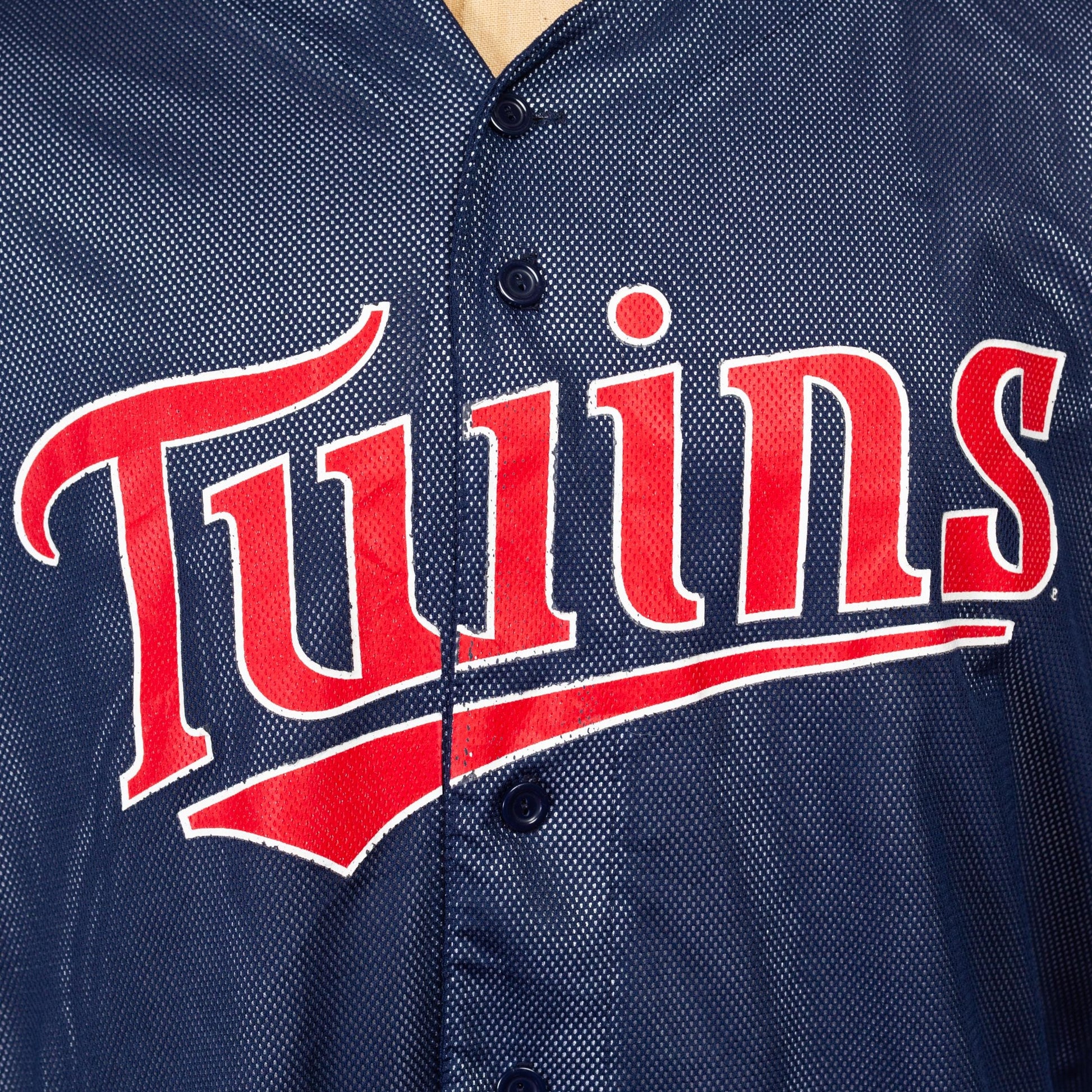 Large 80s Minnesota Twins MLB Majestic Baseball Jersey | Vintage Navy Blue Majestic Sportswear Button Up Uniform Shirt