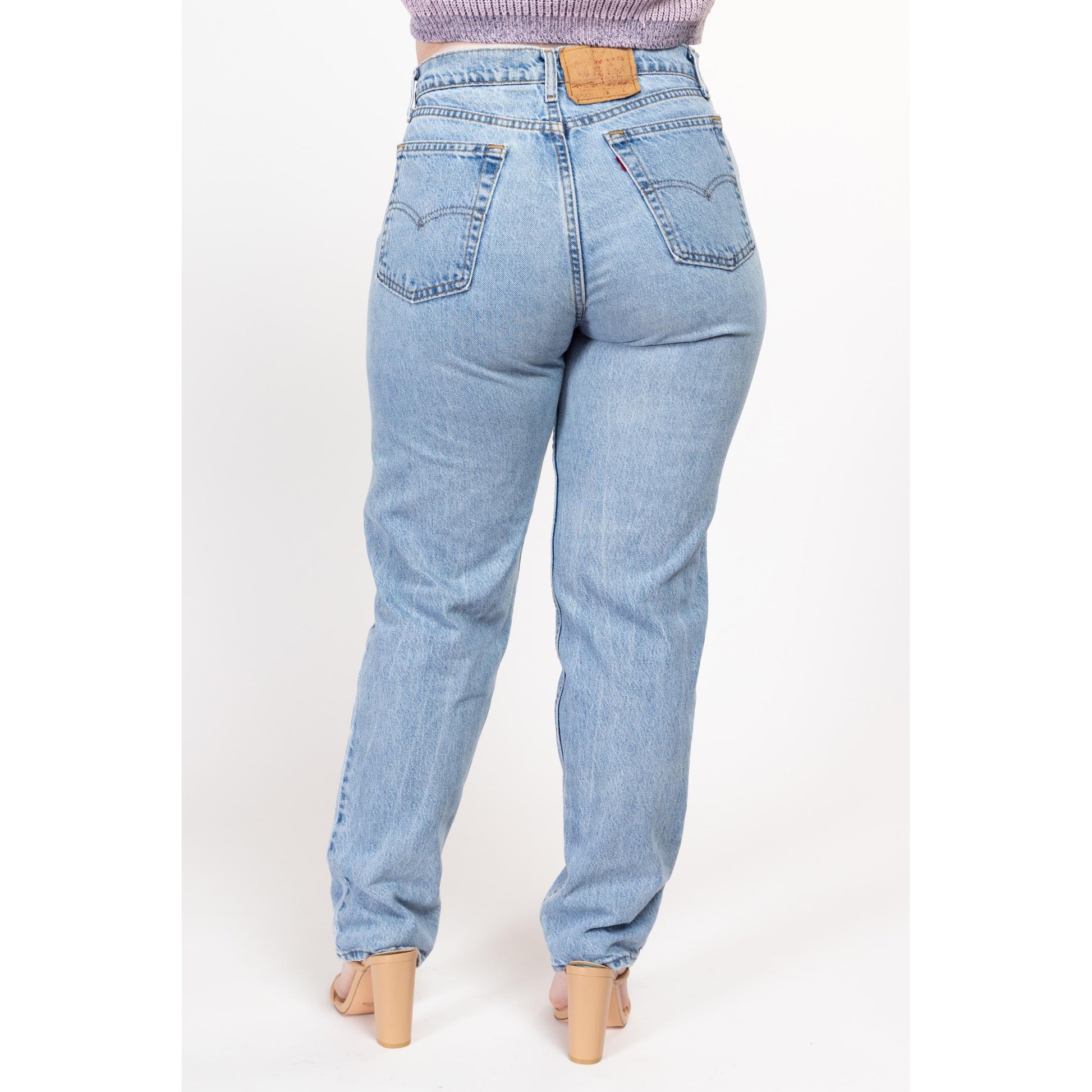 Large 90s Levis Light Wash Denim Mom Jeans 33" | Vintage Levi's High Waisted Tapered Leg Jeans