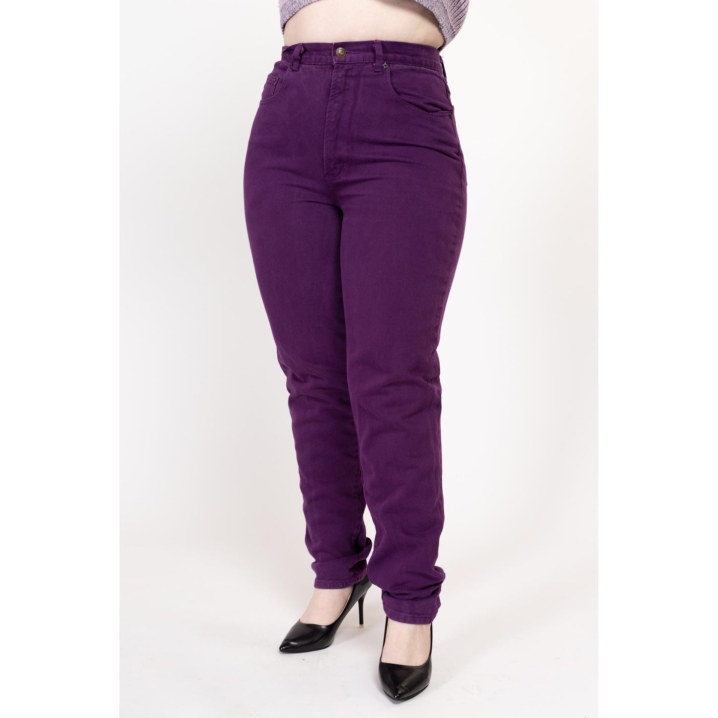 Large 90s Purple High Waisted Mom Jeans 31" | Vintage Denim Tapered Leg Jeans