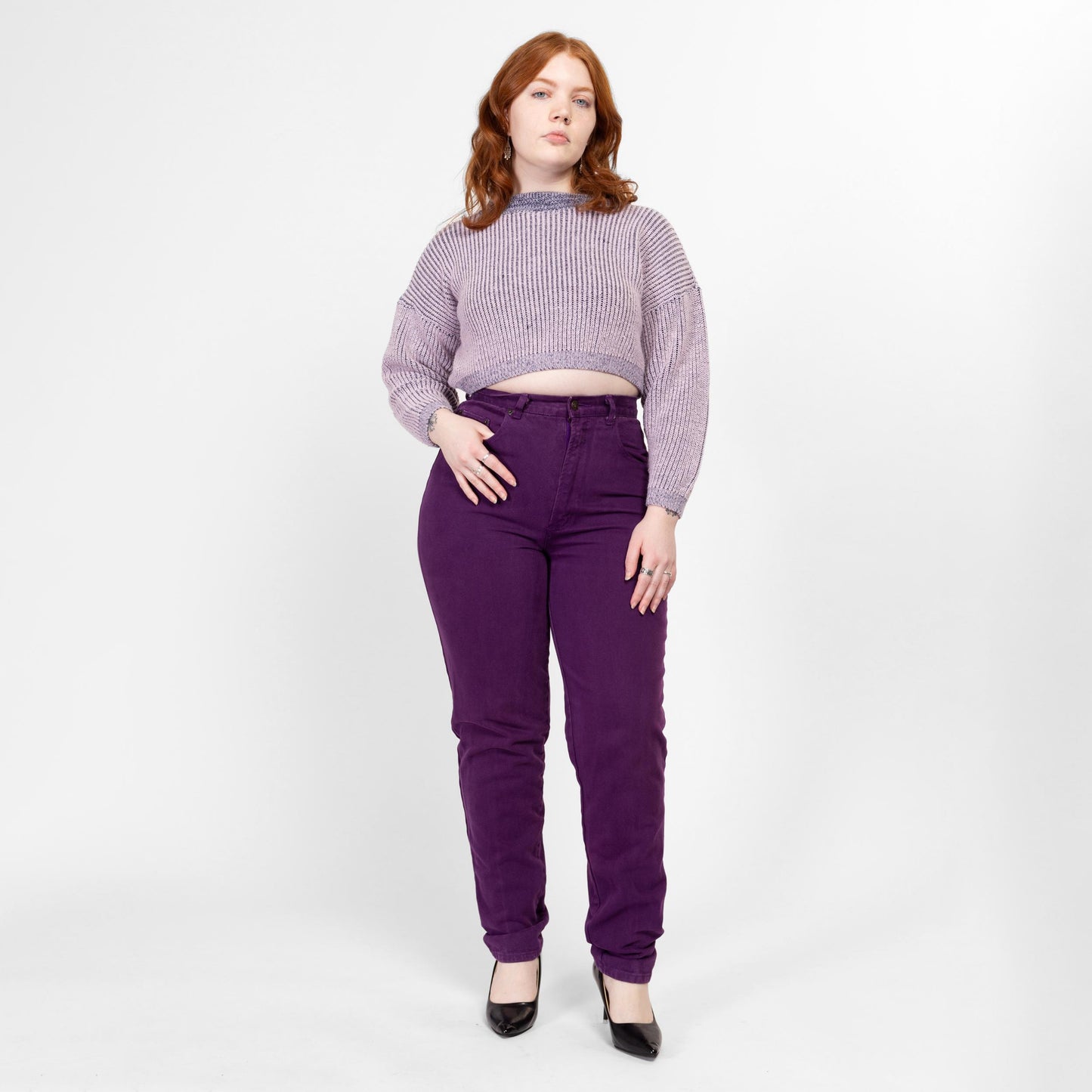 Large 90s Purple High Waisted Mom Jeans 31" | Vintage Denim Tapered Leg Jeans