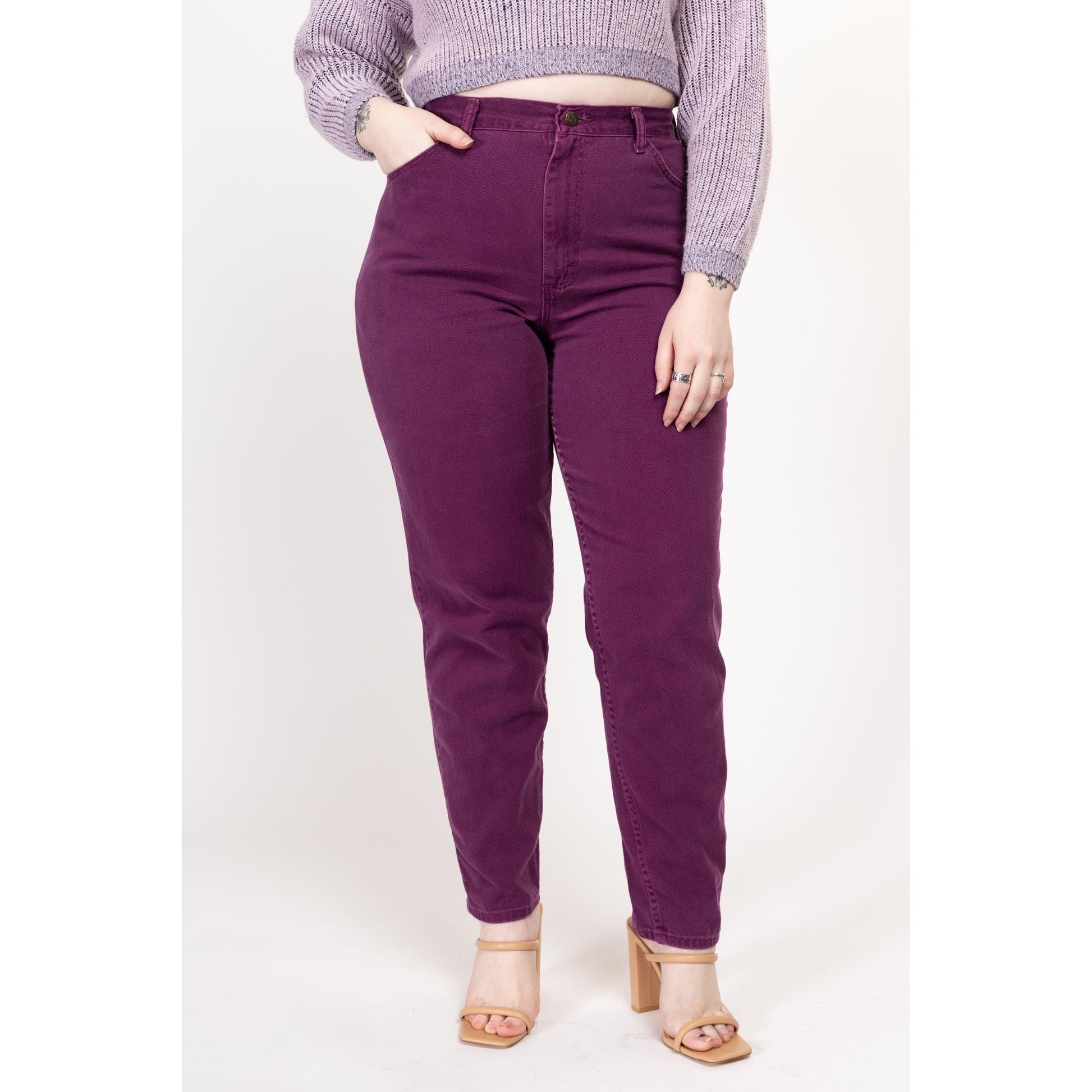 Large 90s Gitano Plum Purple High Waisted Curvy Jeans 30.5" | Vintage Denim Tapered Leg Mom Jeans