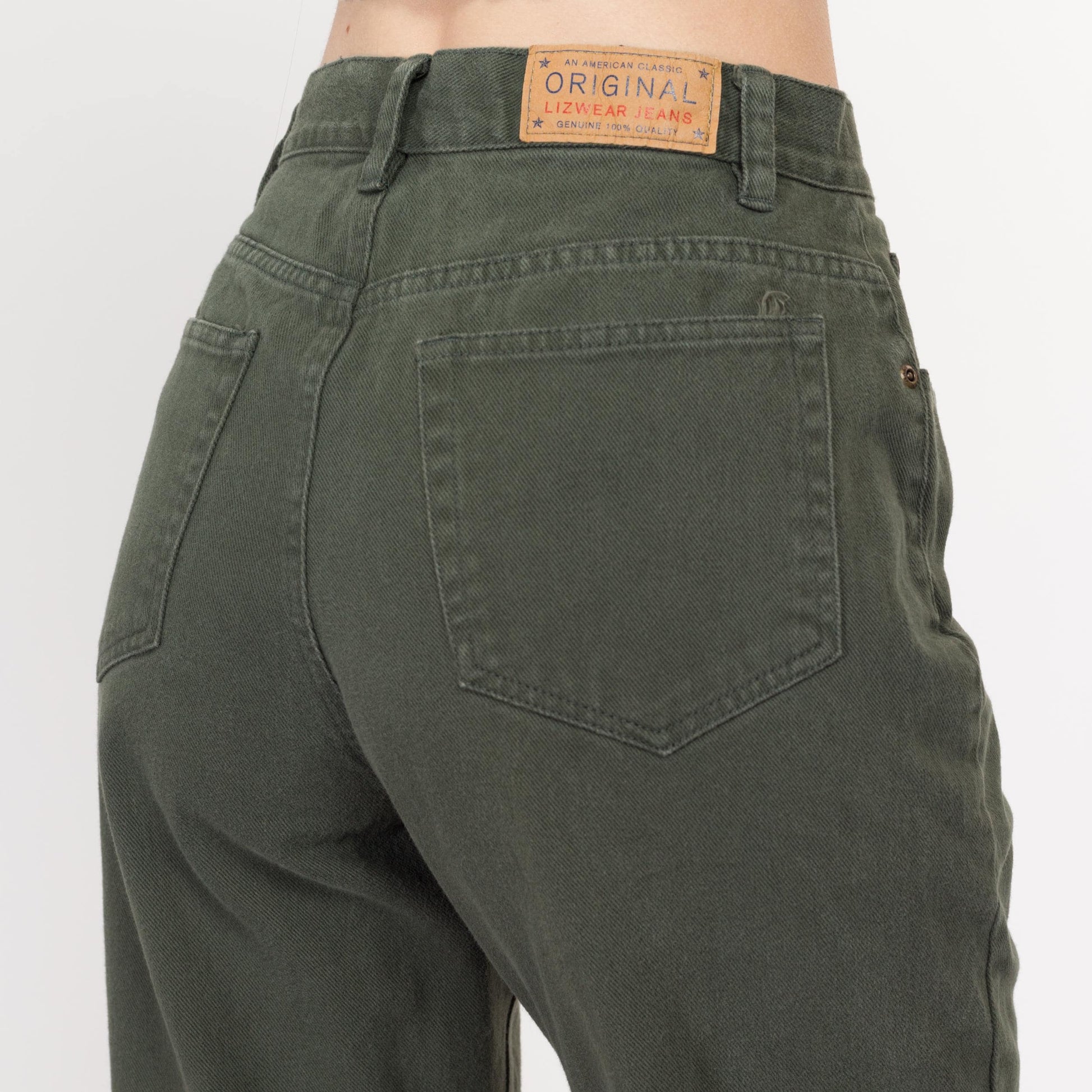 Small 90s Army Green High Waisted Jeans 26" | Vintage Liz Claiborne Tapered Leg Mom Jeans