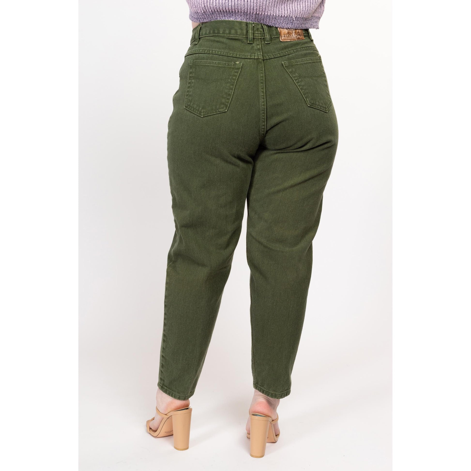 XL 90s Olive Green High Waisted Relaxed Fit Jeans 34" | Vintage Denim Tapered Leg Mom Jeans