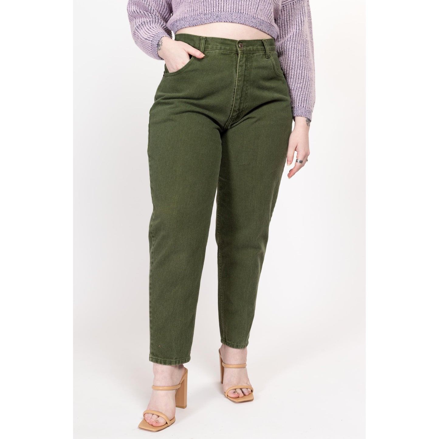 XL 90s Olive Green High Waisted Relaxed Fit Jeans 34" | Vintage Denim Tapered Leg Mom Jeans