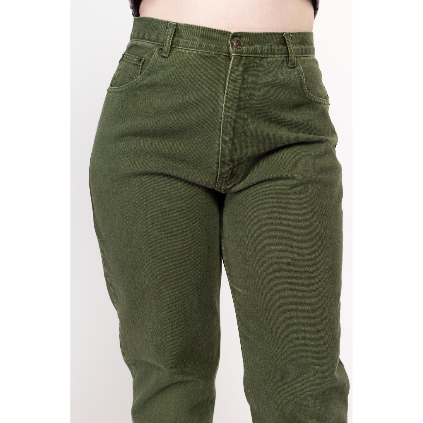 XL 90s Olive Green High Waisted Relaxed Fit Jeans 34" | Vintage Denim Tapered Leg Mom Jeans