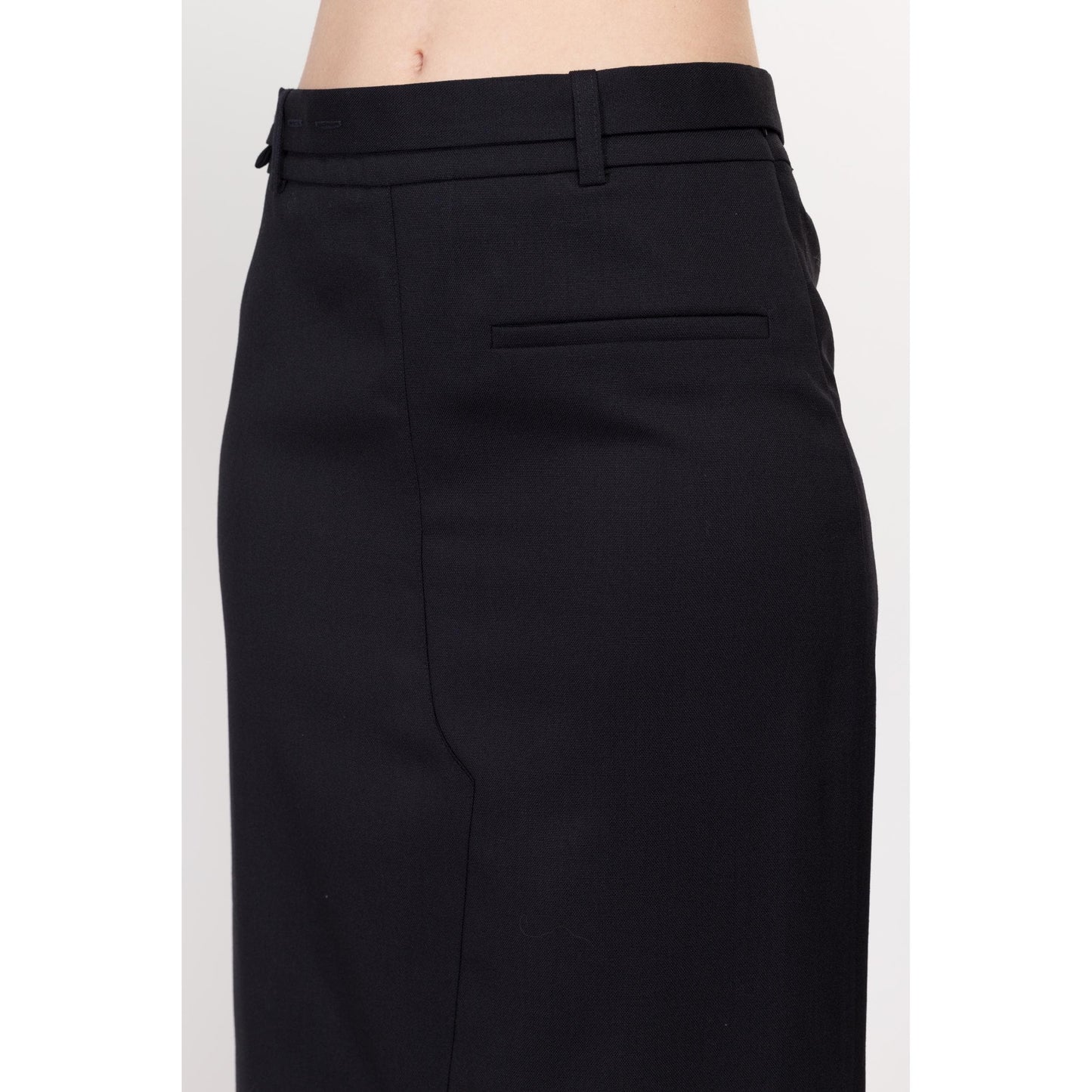 Small Róhe Black Minimalist Split Maxi Skirt | Vintage Wool Belted Long Designer Skirt