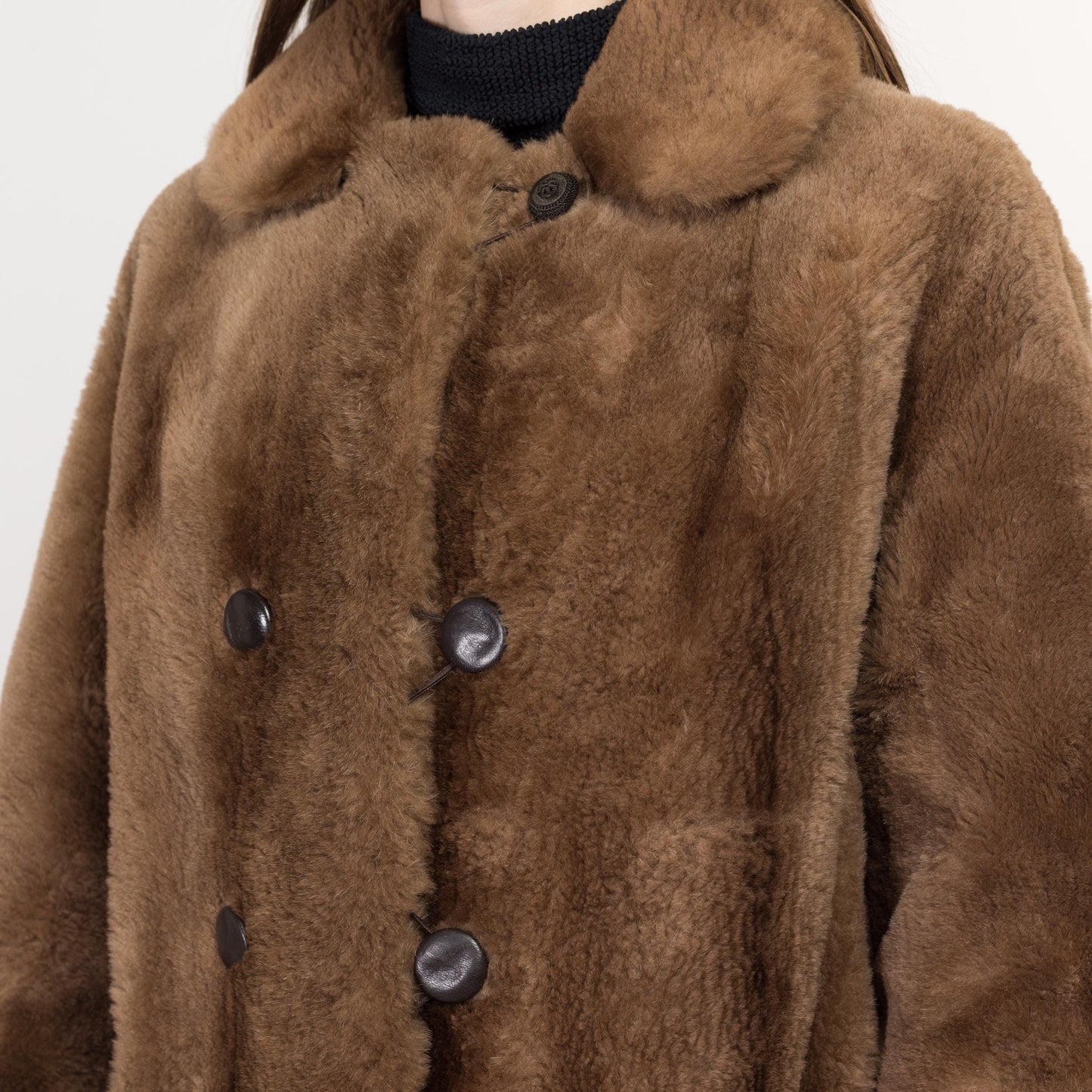 Small 1950s Brown Fur Teddy Bear Swing Jacket | Vintage 50s 60s Collared Sheared Beaver Fur Winter Coat