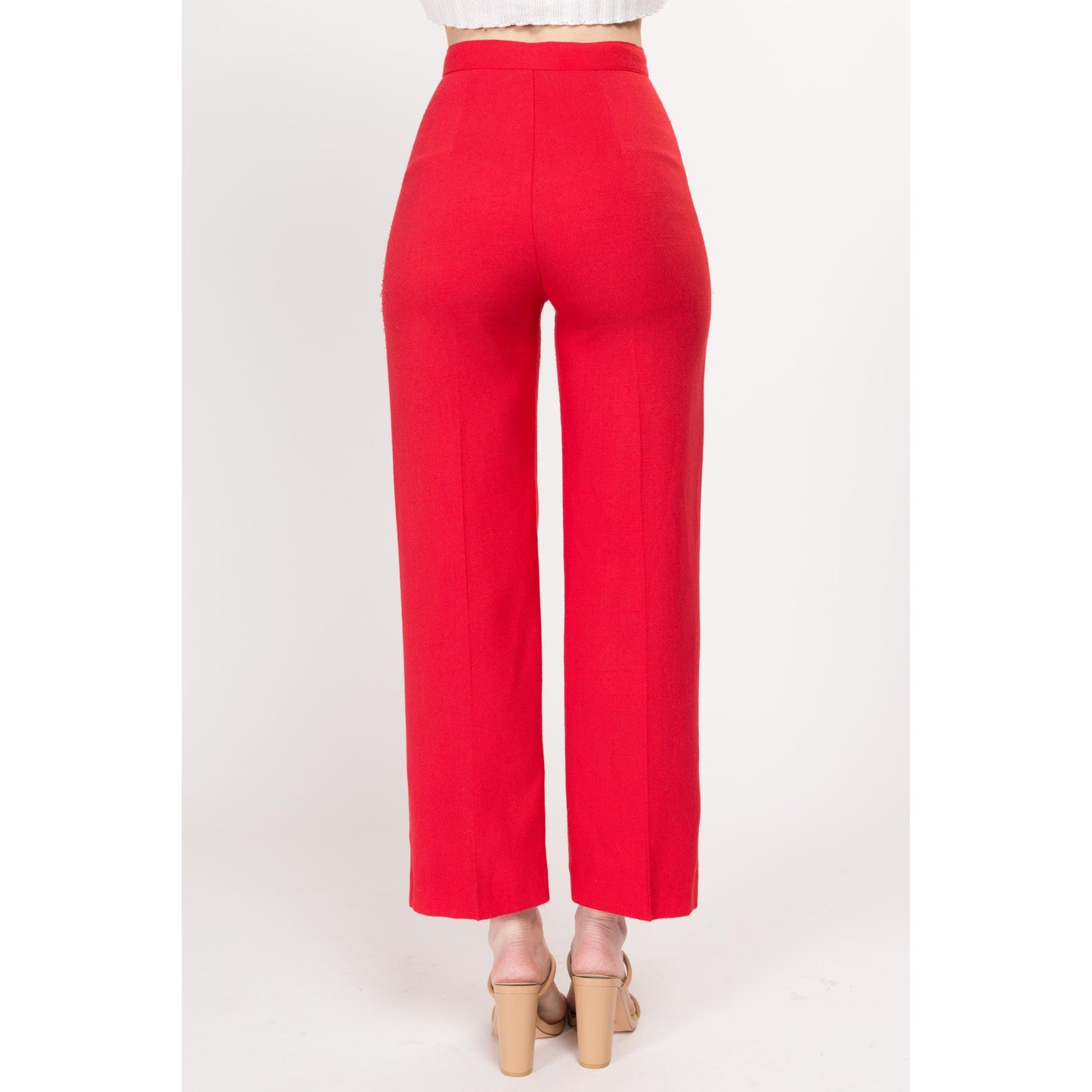 XS 70s Coral Red High Waisted Pants 24" | Retro Vintage Straight Leg Trousers