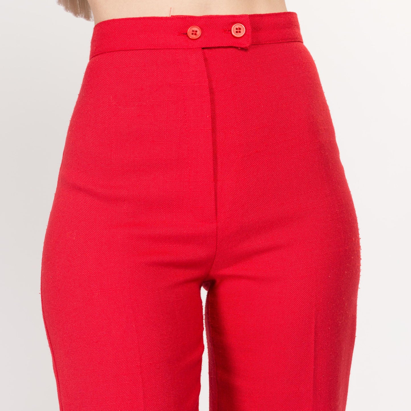 XS 70s Coral Red High Waisted Pants 24" | Retro Vintage Straight Leg Trousers