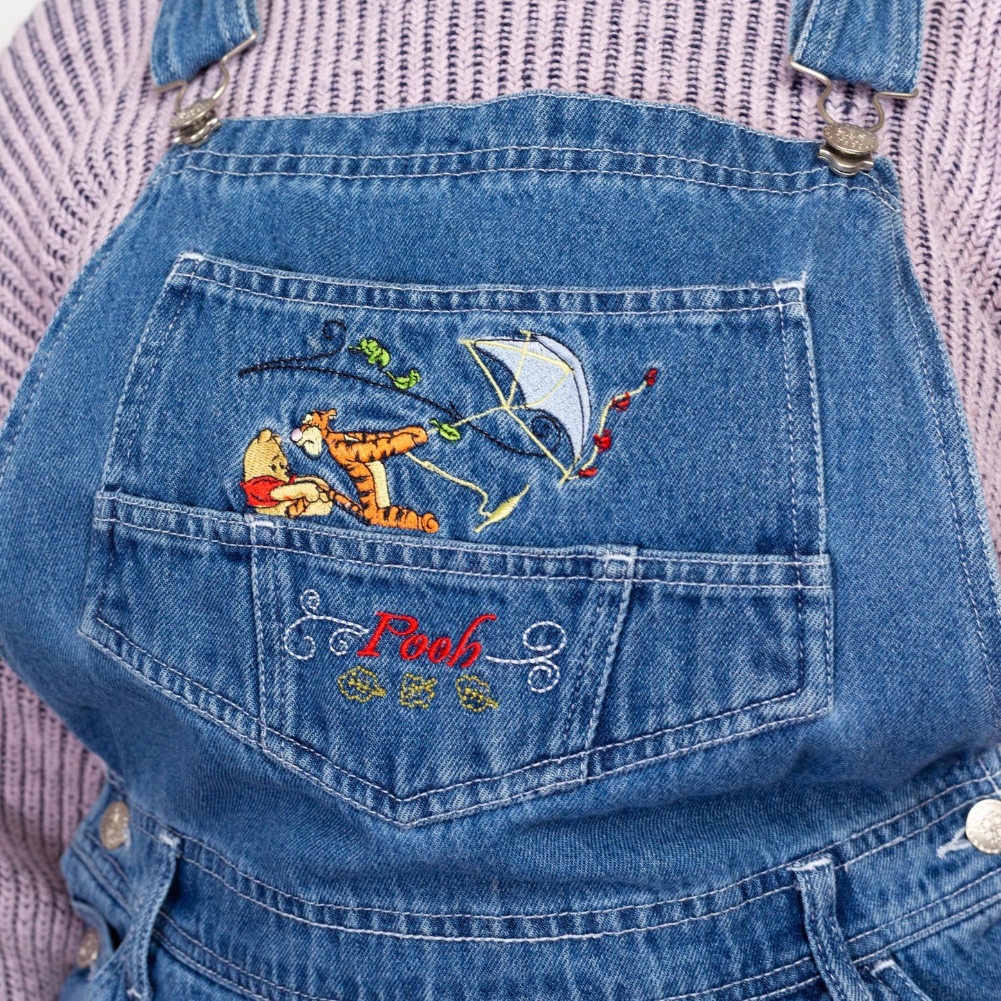 Large 90s Winnie The Pooh Denim Overalls | Vintage Disney Cartoon Blue Jean Overall Pants