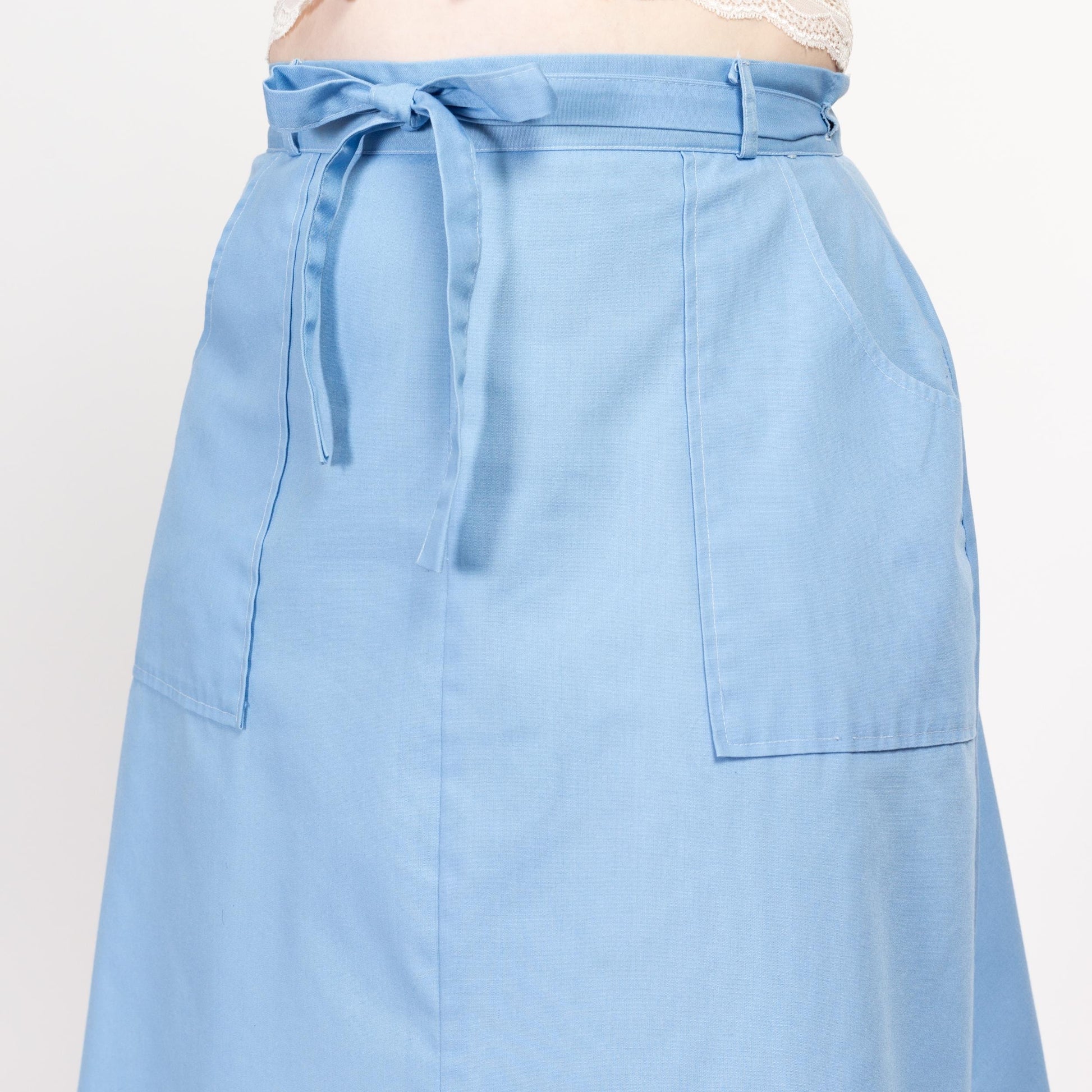 Medium 70s Sky Blue Midi Wrap Skirt 30” | Vintage A Line High Waist Retro Pocket Skirt