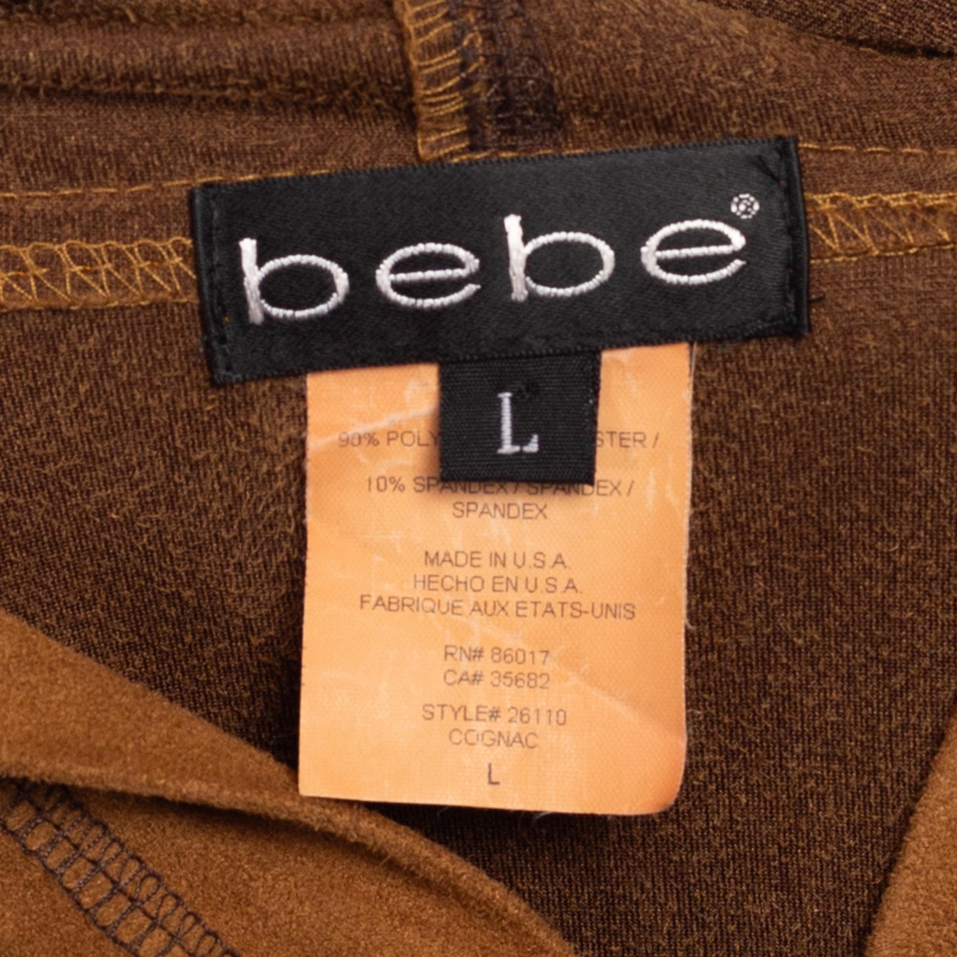 Large Y2K Bebe Cocoa Brown Ultrasuede Cropped Zip Up Jacket | Vintage Lightweight Hooded Crop Top