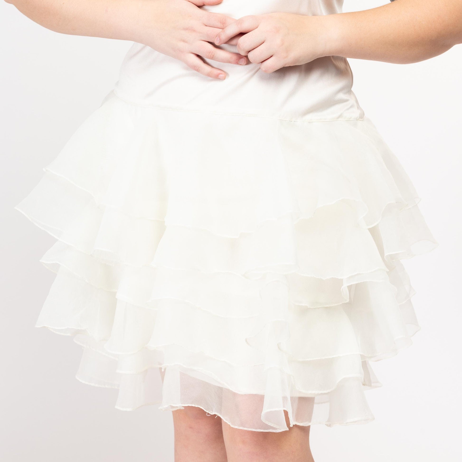 XL 80s White Ruffled Tutu Mini Dress | Vintage Tiered Skirt Spaghetti Strap Party Dress