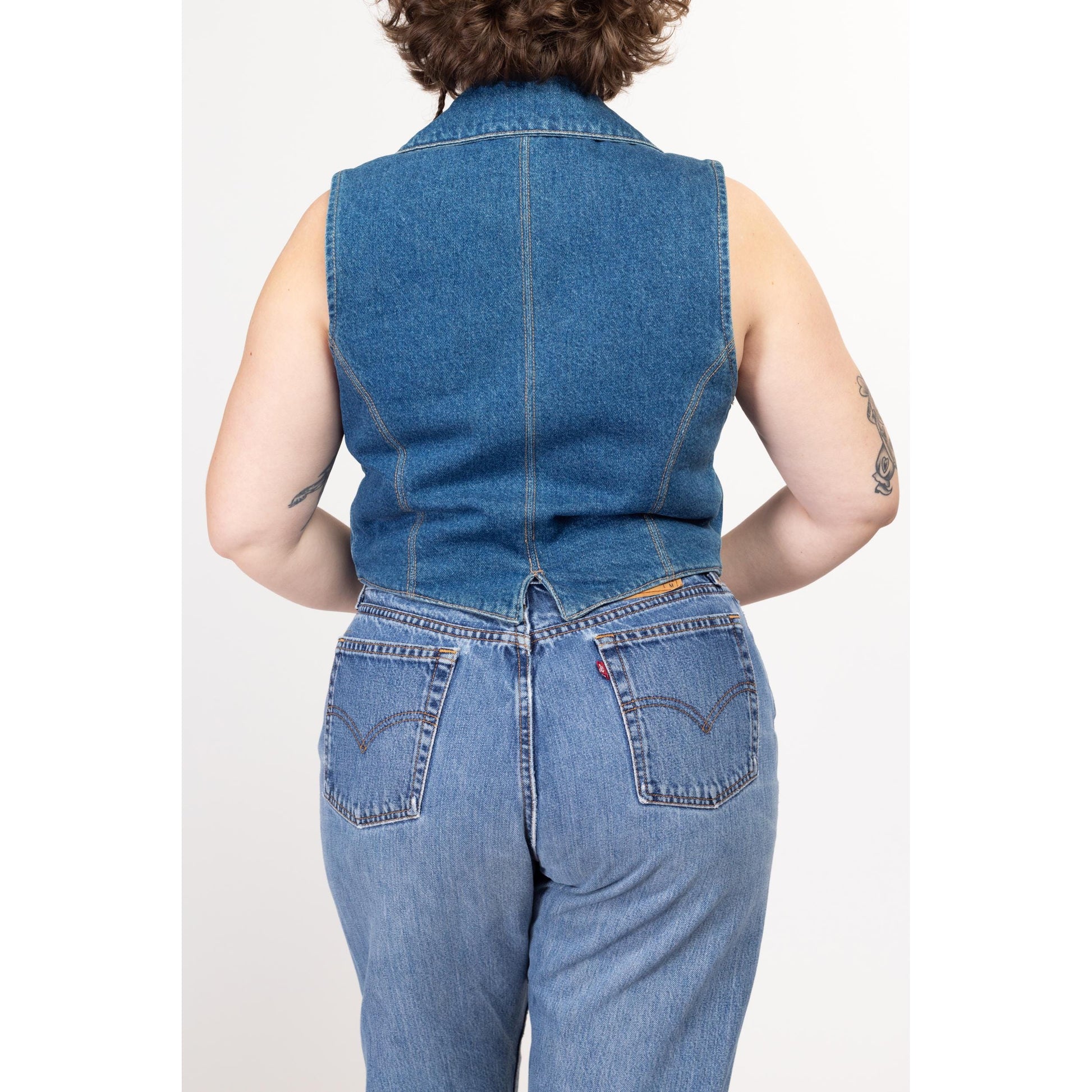 2X 90s Wester Denim Vest | Vintage Sleeveless Blue Jean Zip Up Vest Shirt