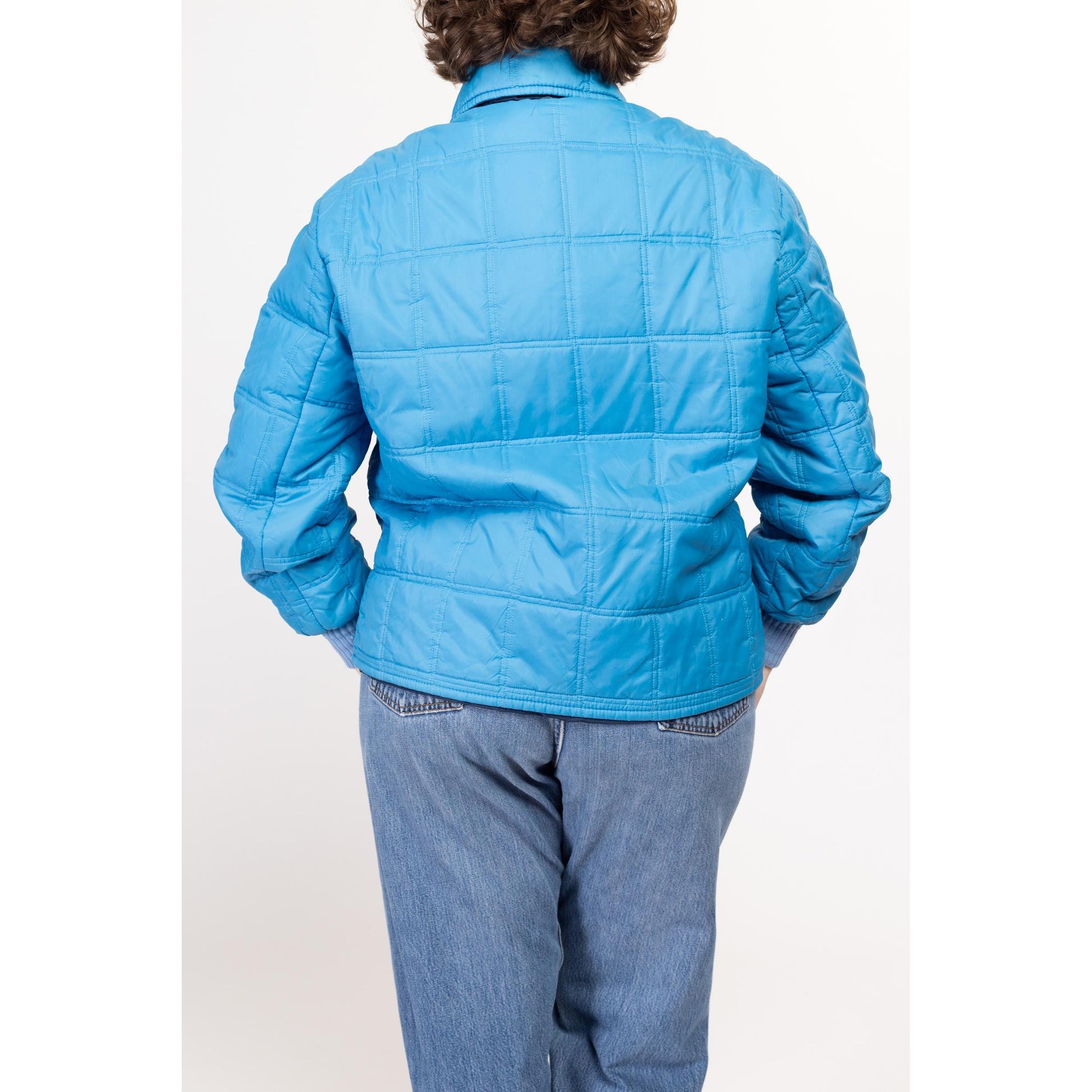 XL 70s Reversible Blue Quilted Jacket | Retro Vintage Zip Up Lightweight Puffer Windbreaker