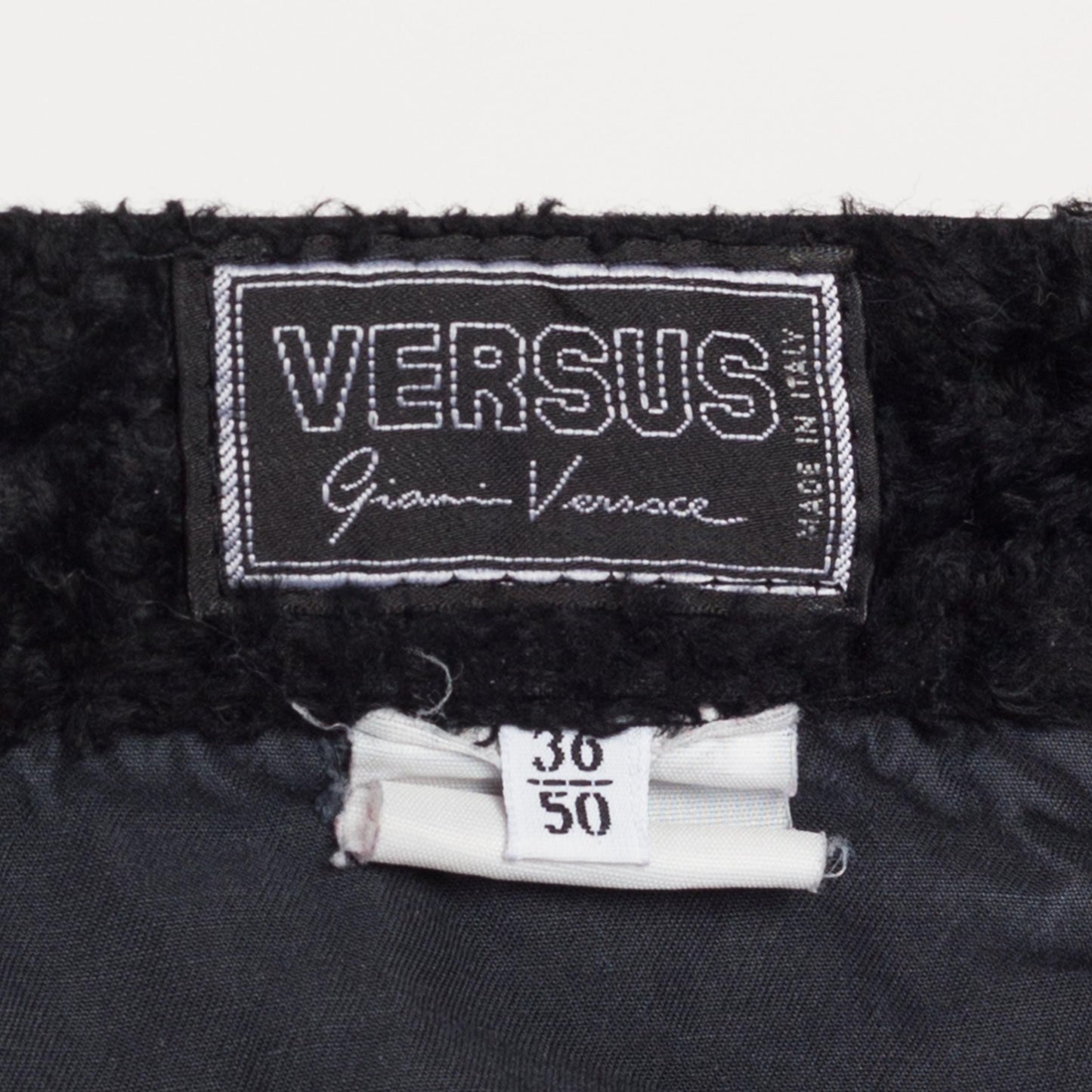 Medium 90s Gianni Versace Versus Black Faux Fur Pants 31" | Vintage Italian Designer High Waisted Plush Long Pile Velvet Ankle Trousers