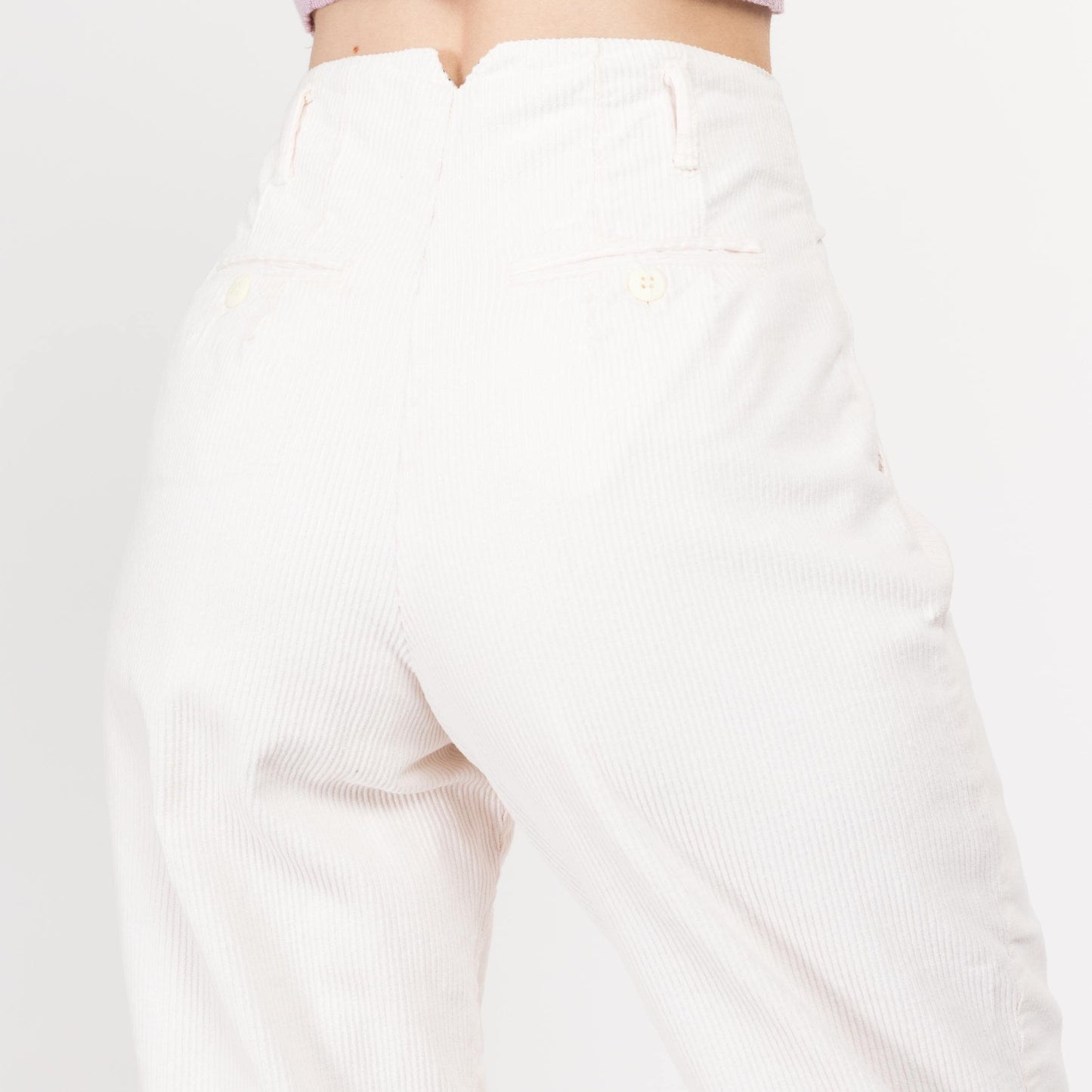 XS 80s White Corduroy High Waisted Pants 24" | Vintage Pleated Tapered Leg Cotton Retro Trousers