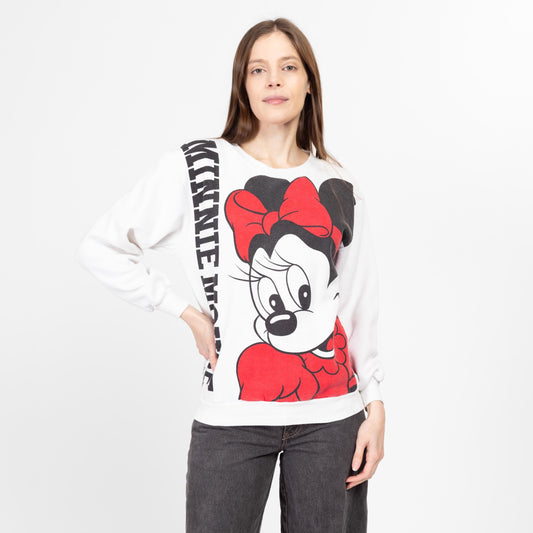 Small 90s Minnie Mouse Front & Back Graphic Sweatshirt | Vintage White Disney Cartoon Crewneck