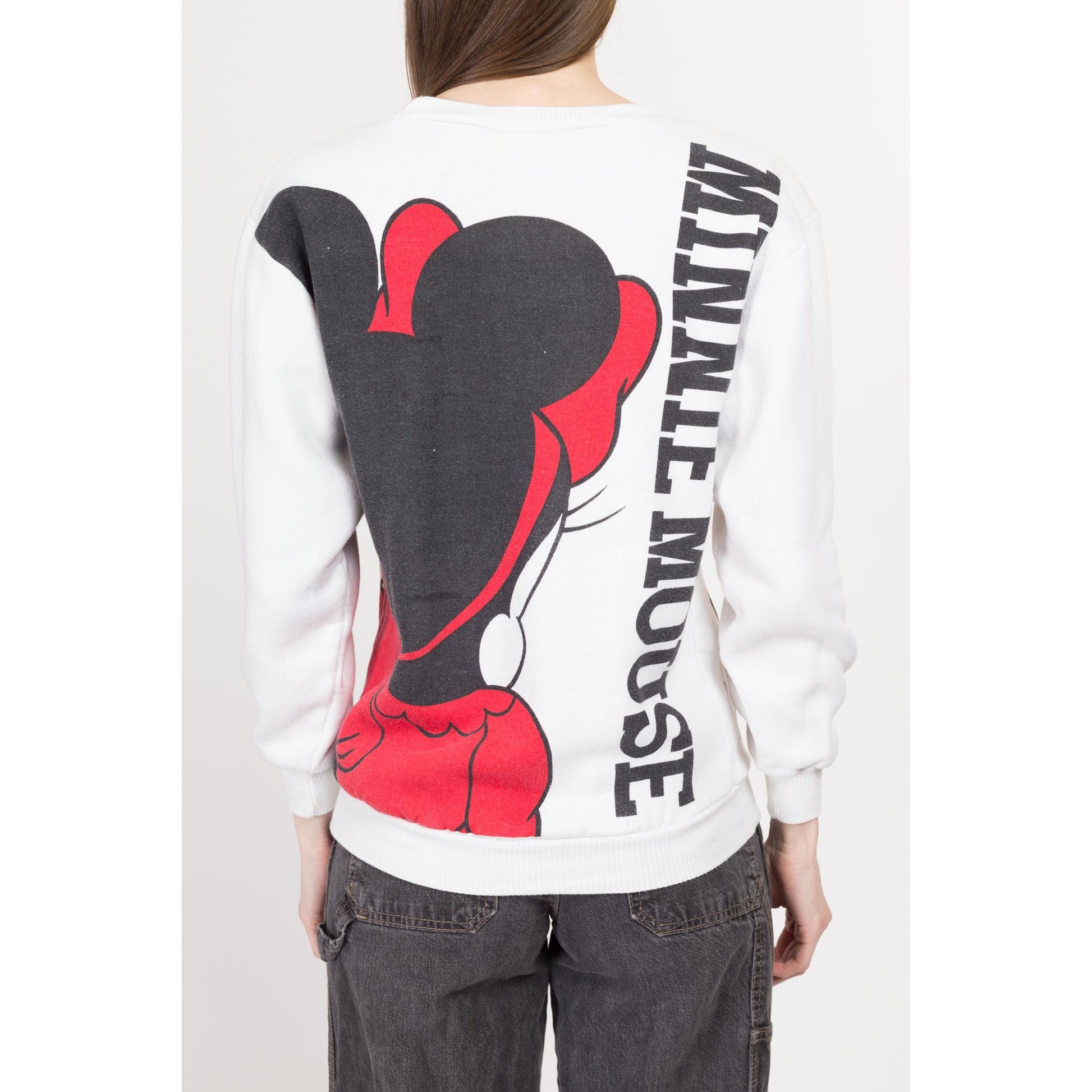 Small 90s Minnie Mouse Front & Back Graphic Sweatshirt | Vintage White Disney Cartoon Crewneck