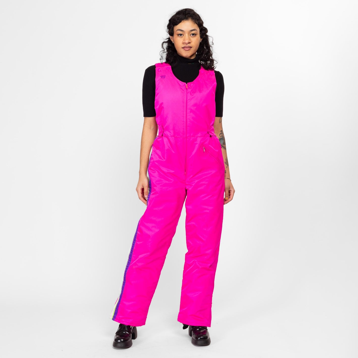 Medium 80s Hot Pink Arcticwear Sleeveless Ski Suit | Vintage Insulated Outerwear Jumpsuit One Piece Snow Gear