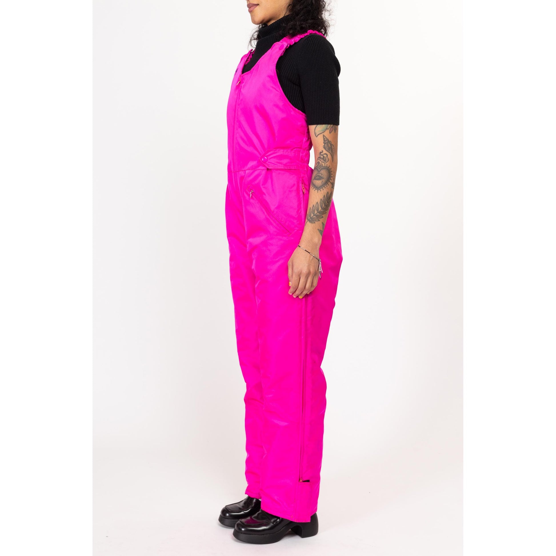 Medium 80s Hot Pink Arcticwear Sleeveless Ski Suit | Vintage Insulated Outerwear Jumpsuit One Piece Snow Gear