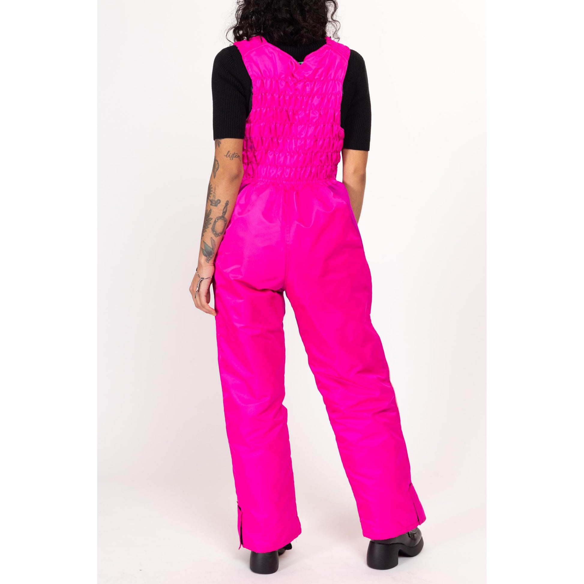 Medium 80s Hot Pink Arcticwear Sleeveless Ski Suit | Vintage Insulated Outerwear Jumpsuit One Piece Snow Gear