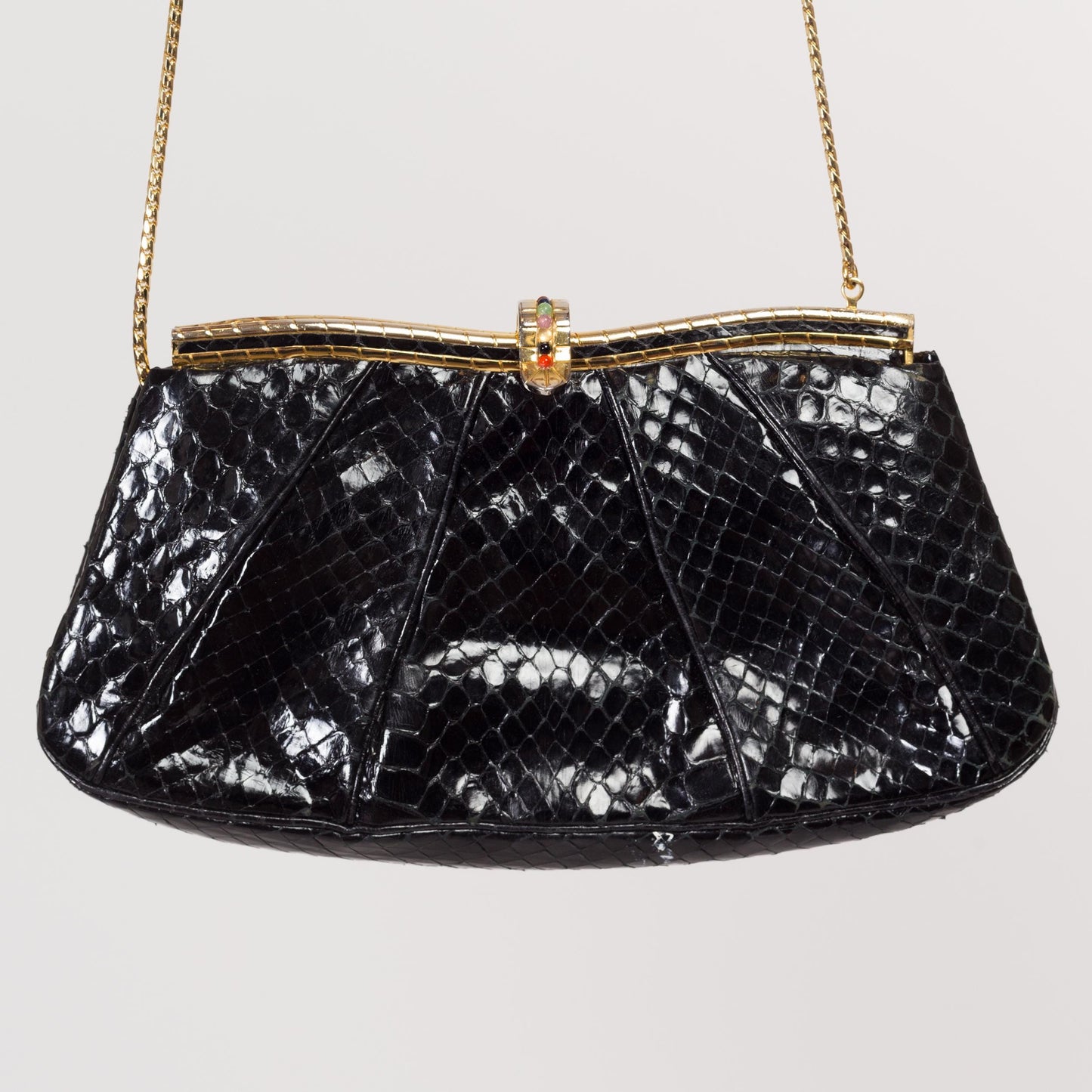 Vintage 80s Judith Leiber Black Snakeskin Purse